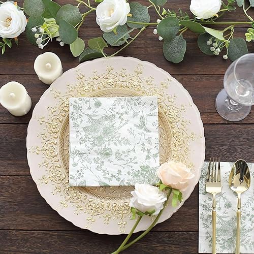 Miniatura 9 de Efavormart - Paquete de 20 servilletas de papel con estampado floral verde salvia blanca, suaves, de 2 capas, altamente absorbentes, desechables