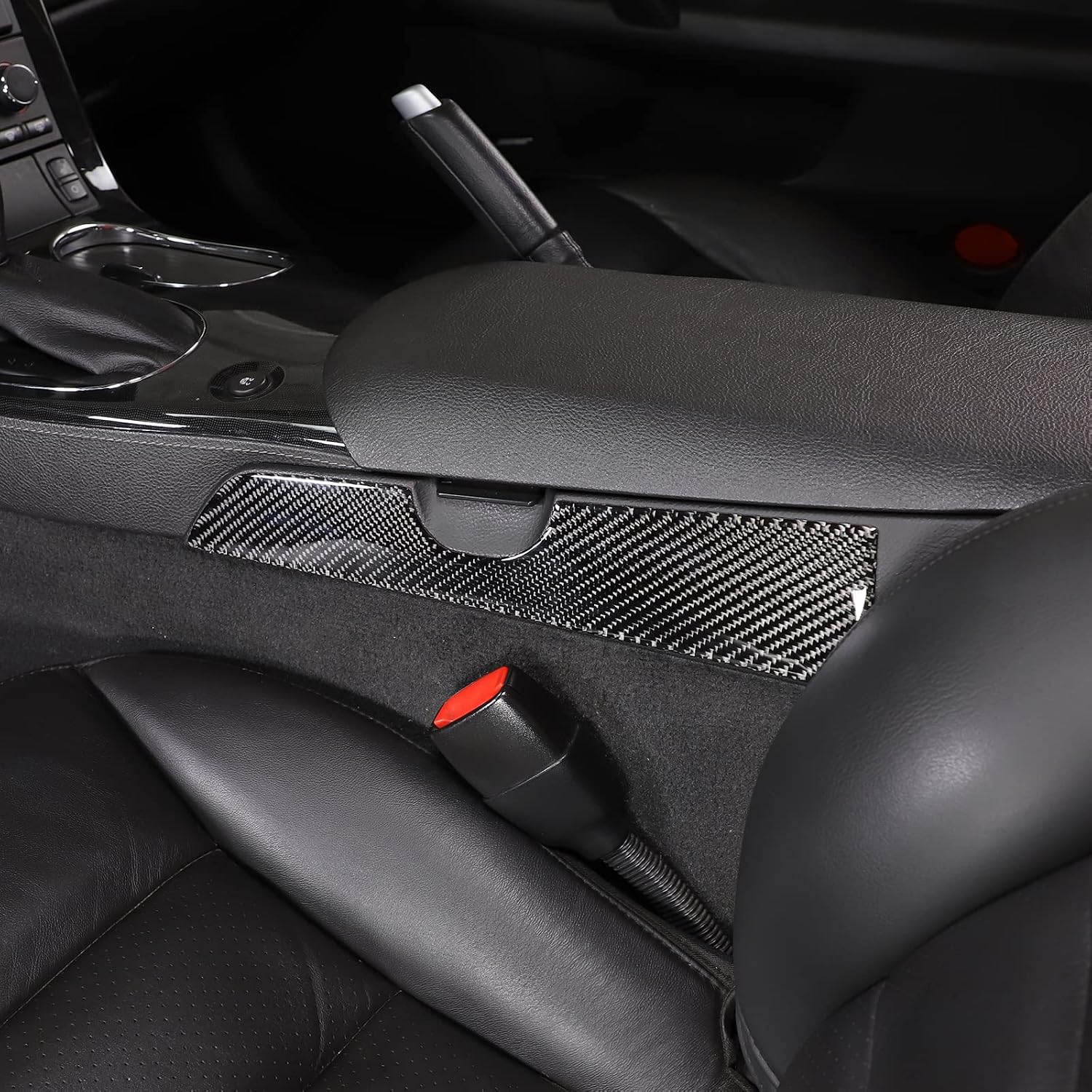 Center Console Gear Shift Panel Side Cover Trim Sticker for Chevy Corvette C6 2005-2013 Accessories, Center Console Passenger Side Armrest Box Panel Cover Trim, Carbon Fiber (Black)