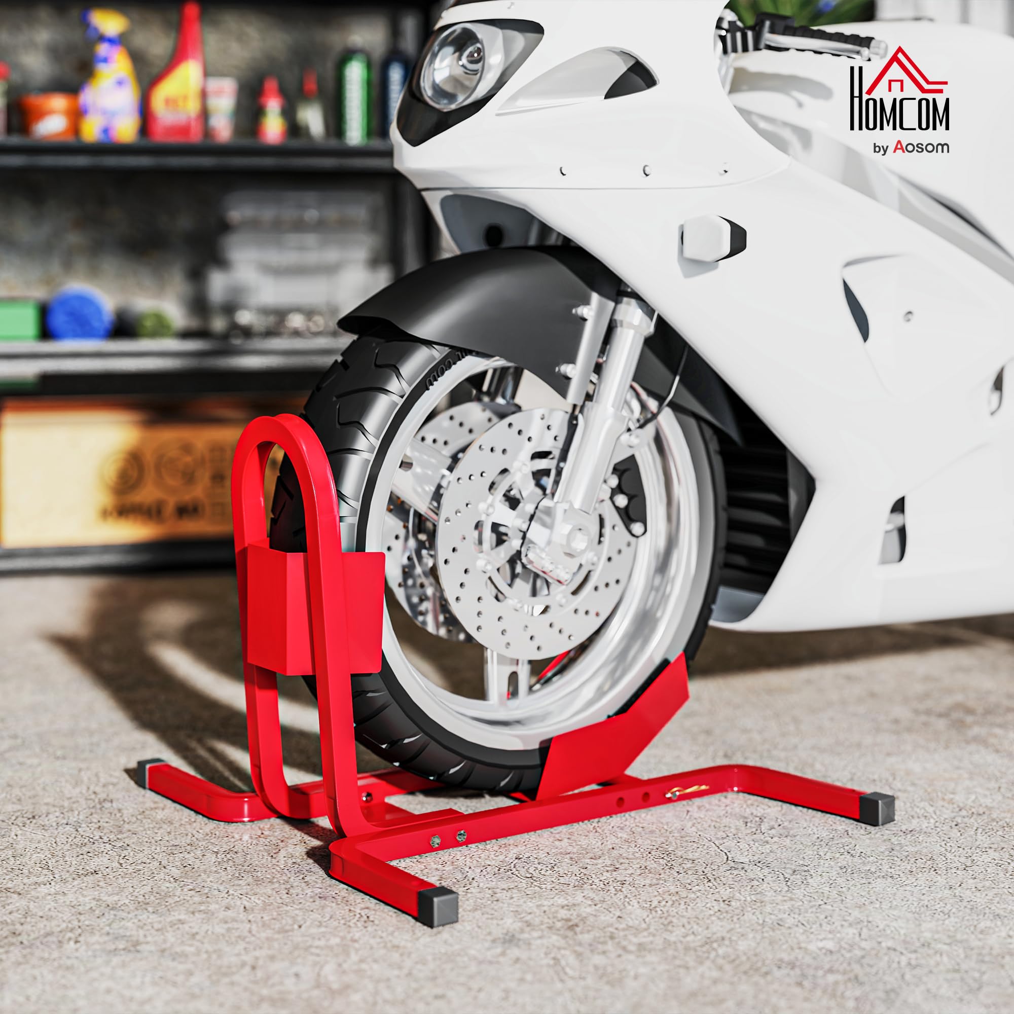 HOMCOM Stojak moto na 17-21", 430-530mm, Podnośnik przed. koła, Cz.