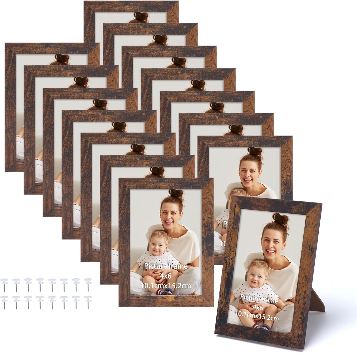 Edenseelake 4x6 Picture Frame Set of 15, Rustic Brown Wood Photo Frame 4 by 6 for Wall or Tabletop Display