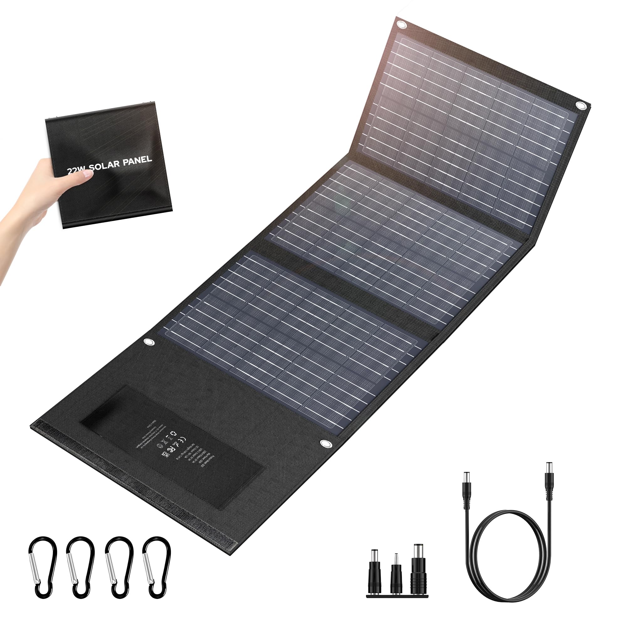Enginstar 22W Portable Solar Panel for Power Station Solar Charger for Solar Generator Foldable Solar Panel for Camping RV Trip, QC3.0 USB Ports & DC Output, Compatible with iPhone Ipad, Laptop etc