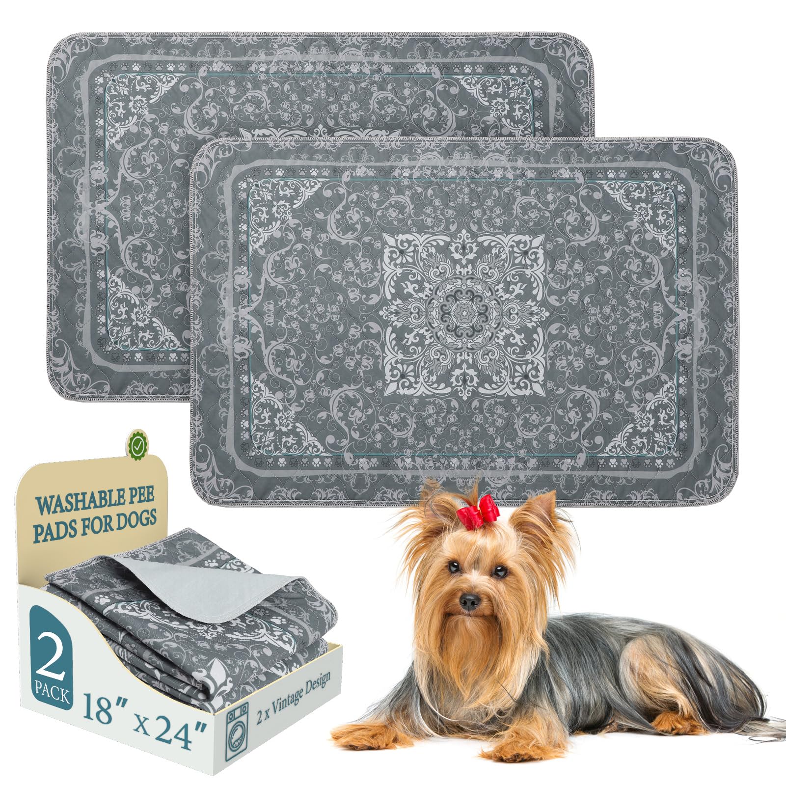 Homimp Washable Pee Pads for Dogs, 2 Pack Reusable Puppy Pads Waterproof, Absorbent and Leakproof Dog Pee Pads, Non Slip Puppy Training Pads, Pet Mat