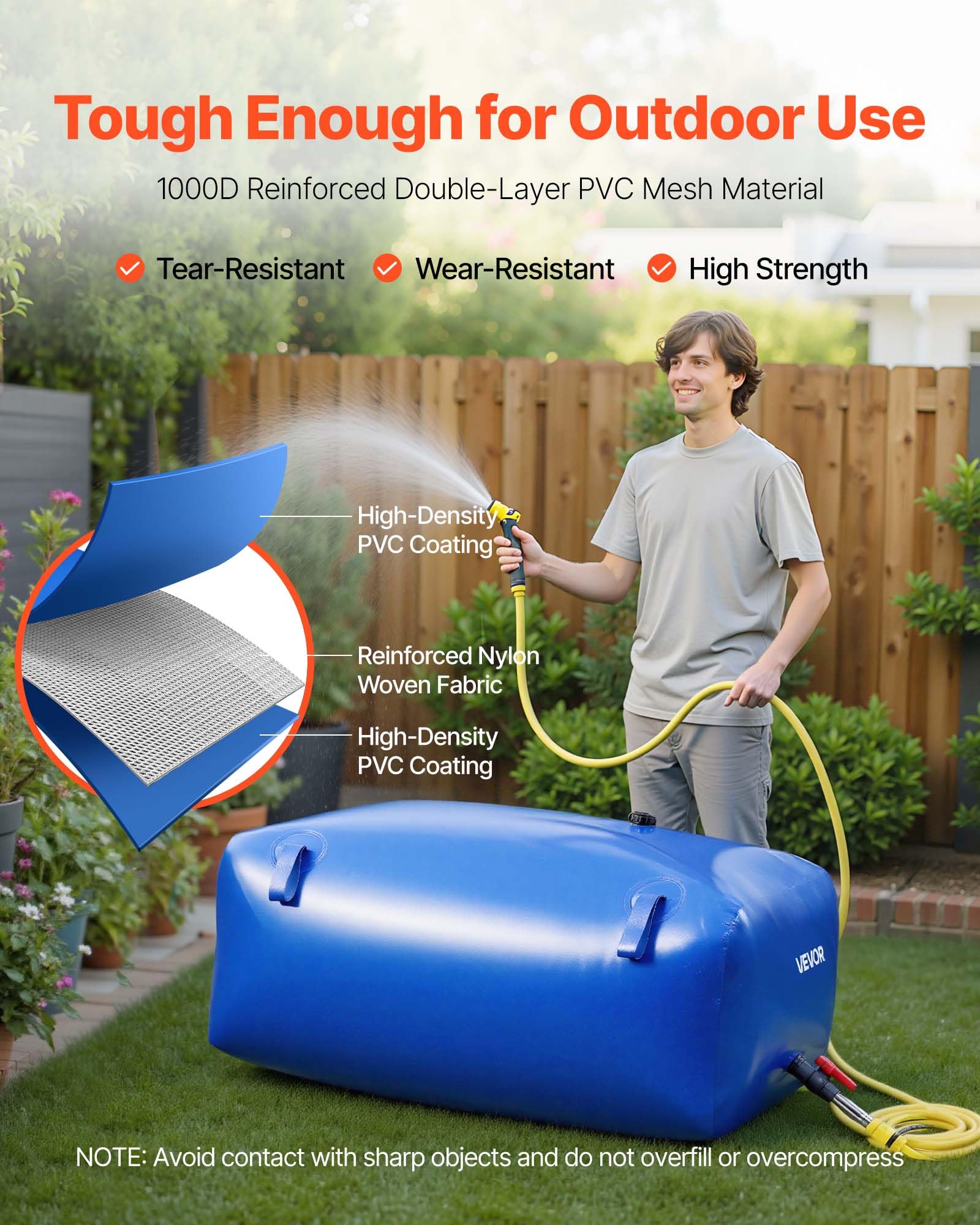 VEVOR Réservoir d'Eau Souple 240 L, Vessie de Stockage Eau Pliable, Sac Conteneur d'Eau PVC Grande Capacité, pour Irrigation Jardin, Camping, Camping-car, Utilisation Extérieur, Stockage Urgence, Bleu