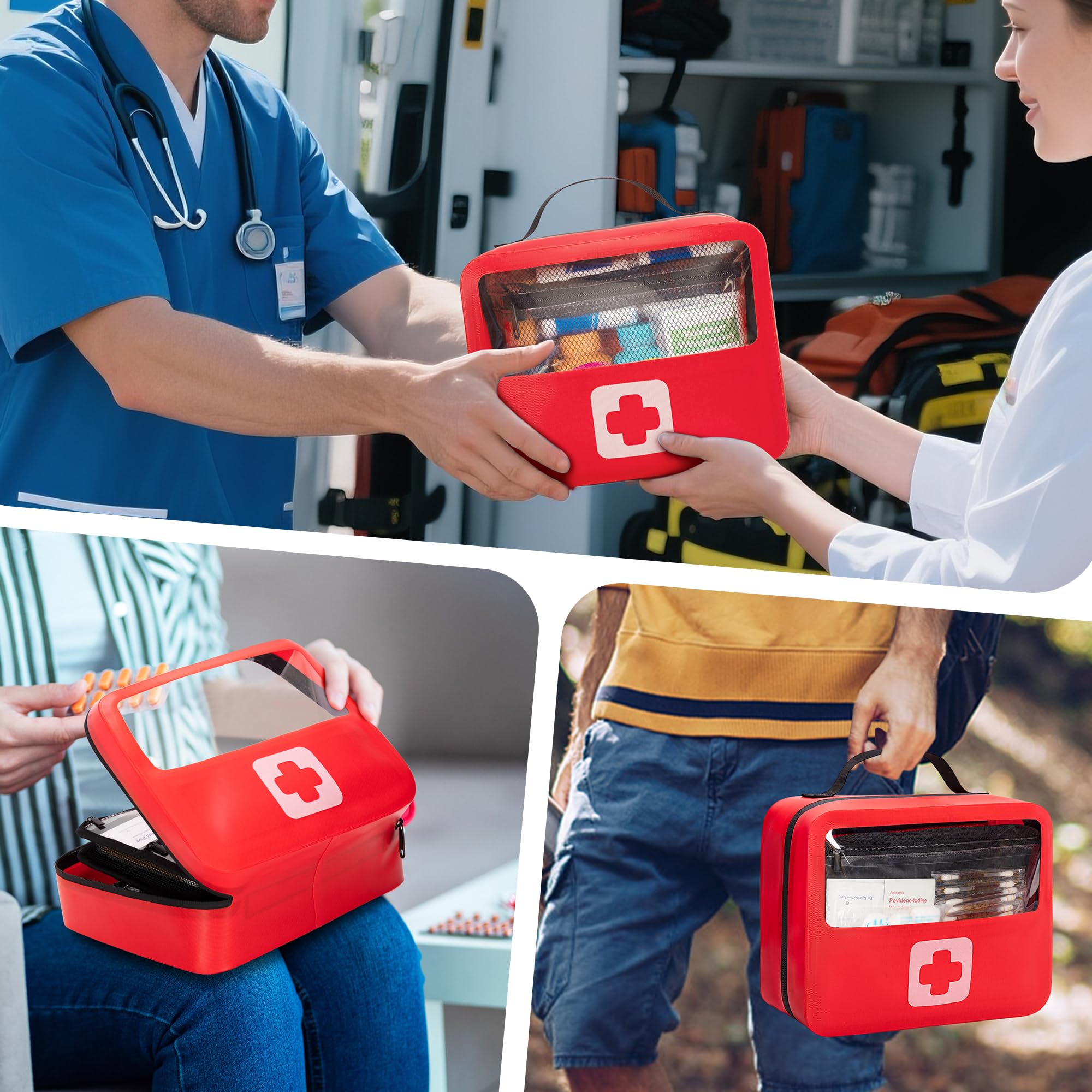 Marscamd Bolsa de primeros auxilios vacía impermeable con panel desmontable, pequeña bolsa médica con sistema Molle, color rojo (solo bolsa)