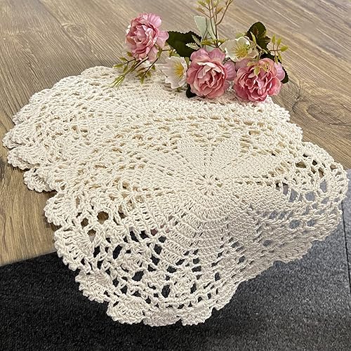 Miniatura 3 de PHANTOMON Manteles individuales redondos de punto de encaje de algodón hechos a mano, diseño de estrellas, borde ondulado, paquete de 4 (10