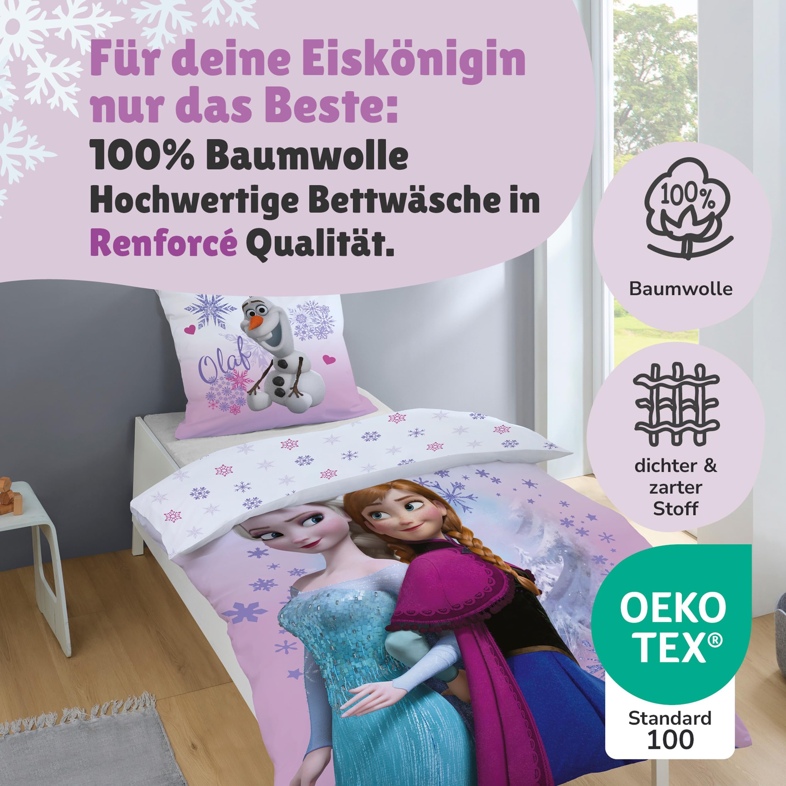 Disney CTI 43999 Bettwäsche Frozen/Ice Queen, Pink Mountain Linen 135 x 200 cm 80 x 80 cm