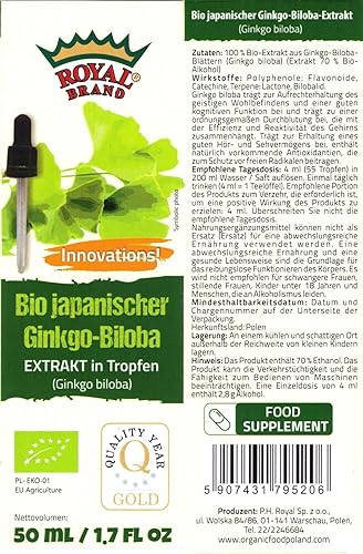 Miniatura 5 de Extracto orgánico de ginkgo biloba, 1.7 fl oz, 1.7 onzas líquidas, soporta funciones cognitivas, apoya el cerebro, gotas