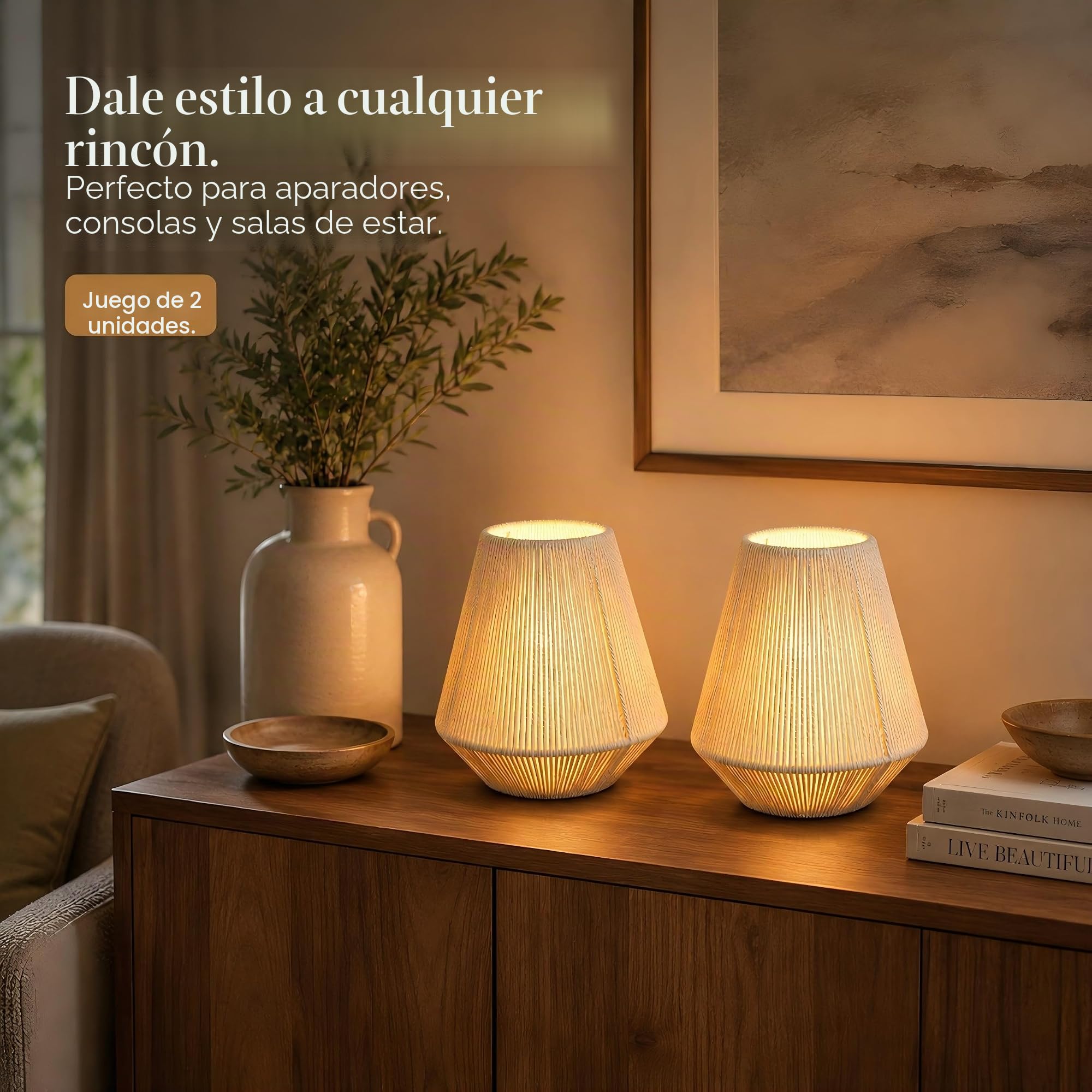 JHY DESIGN Juego de 2 lámparas de mesa con pantalla tejida de 21 cm de altura Lámparas de noche de algodón sin cable que funcionan con pilas y tienen un temporizador de 6 horas para el hogar
