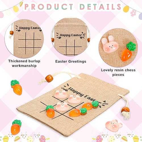 Miniatura 3 de 120 piezas con temática de Pascua, incluye mini conejo y zanahorias, bolsas de regalo de arpillera con cordón para niños, juegos de Pascua,