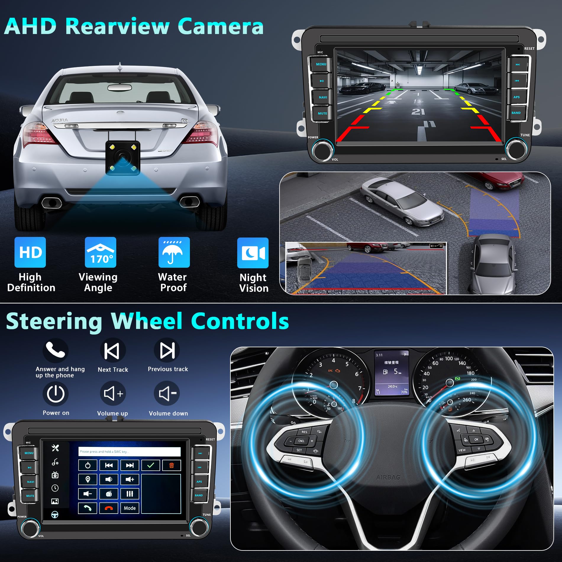 Radio Coche 2 DIN pour Pantalla Volkswagen Golf 5 6 Passat Jetta EOS Touareg, Écran IPS Android Auto CarPlay Sans Fil, Bluetooth USB FM RDS Noir — view 7