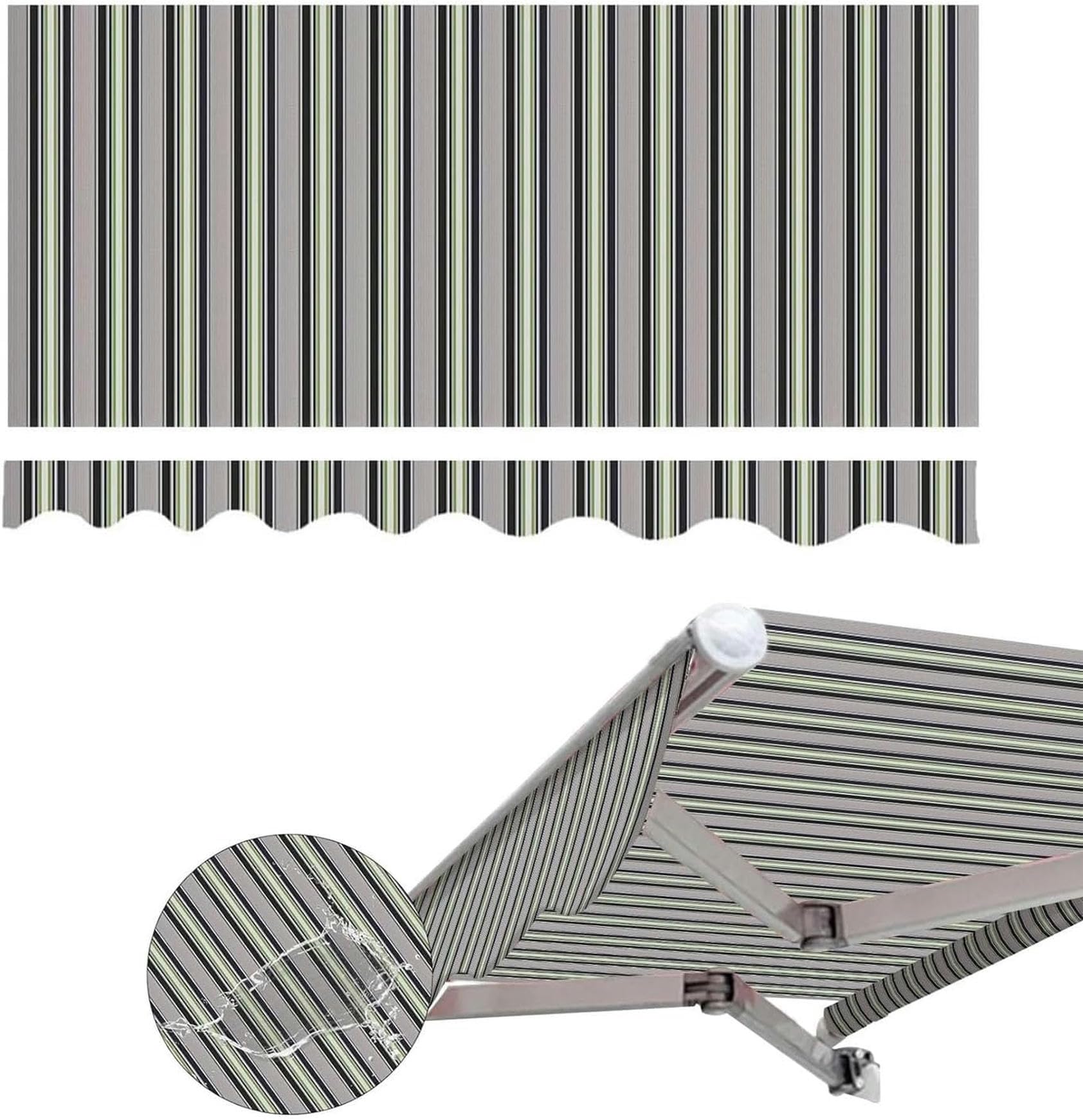 Toile de rechange pour auvent de terrasse 20x10 pieds en polyester rayé étanche