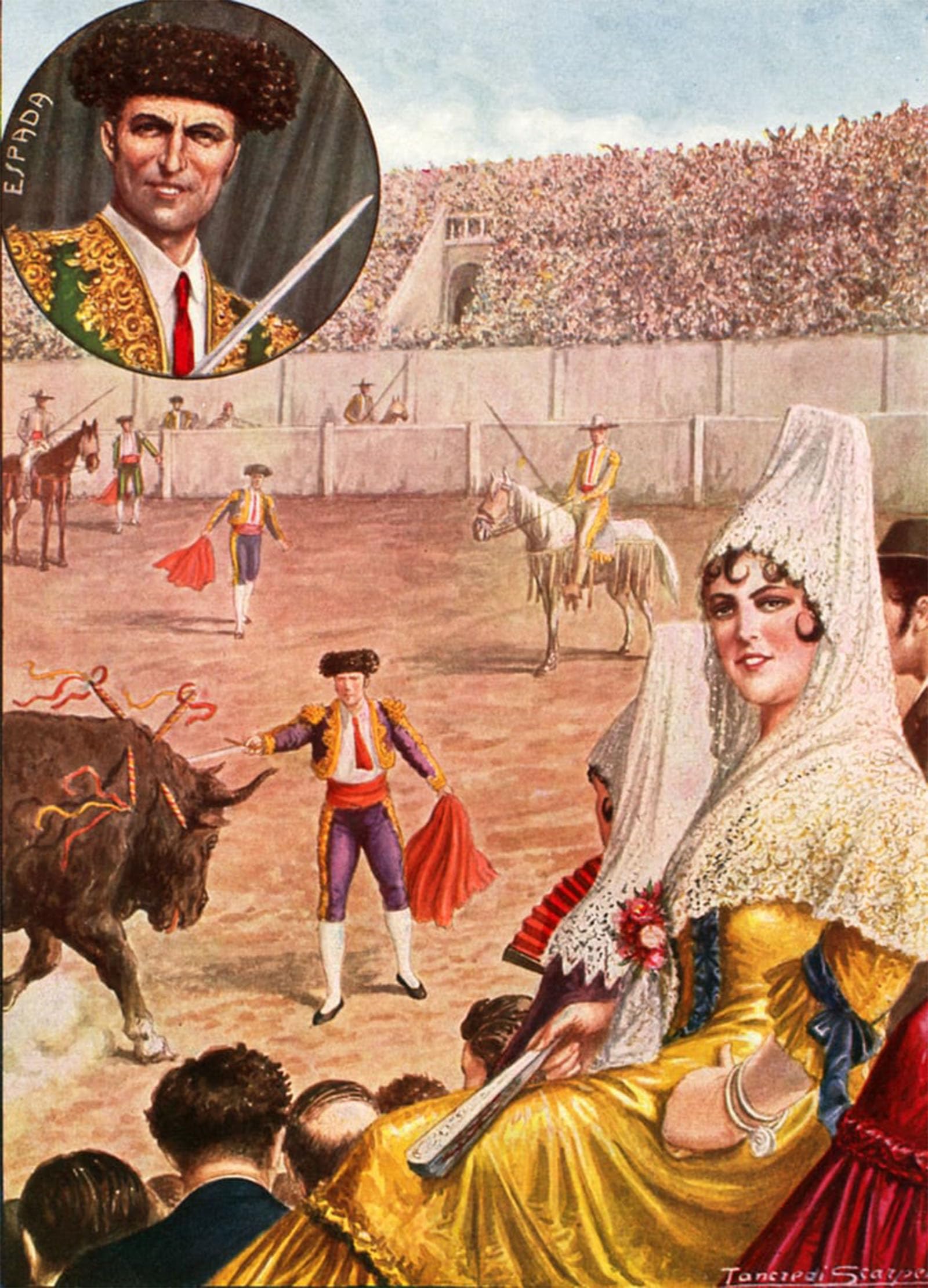 POSTERIIk Vintage Print Pop Art Landscape Artwork Spanish Fight by Tancredi Scarpelli Art Prints for Office Home Decor 60x90cm