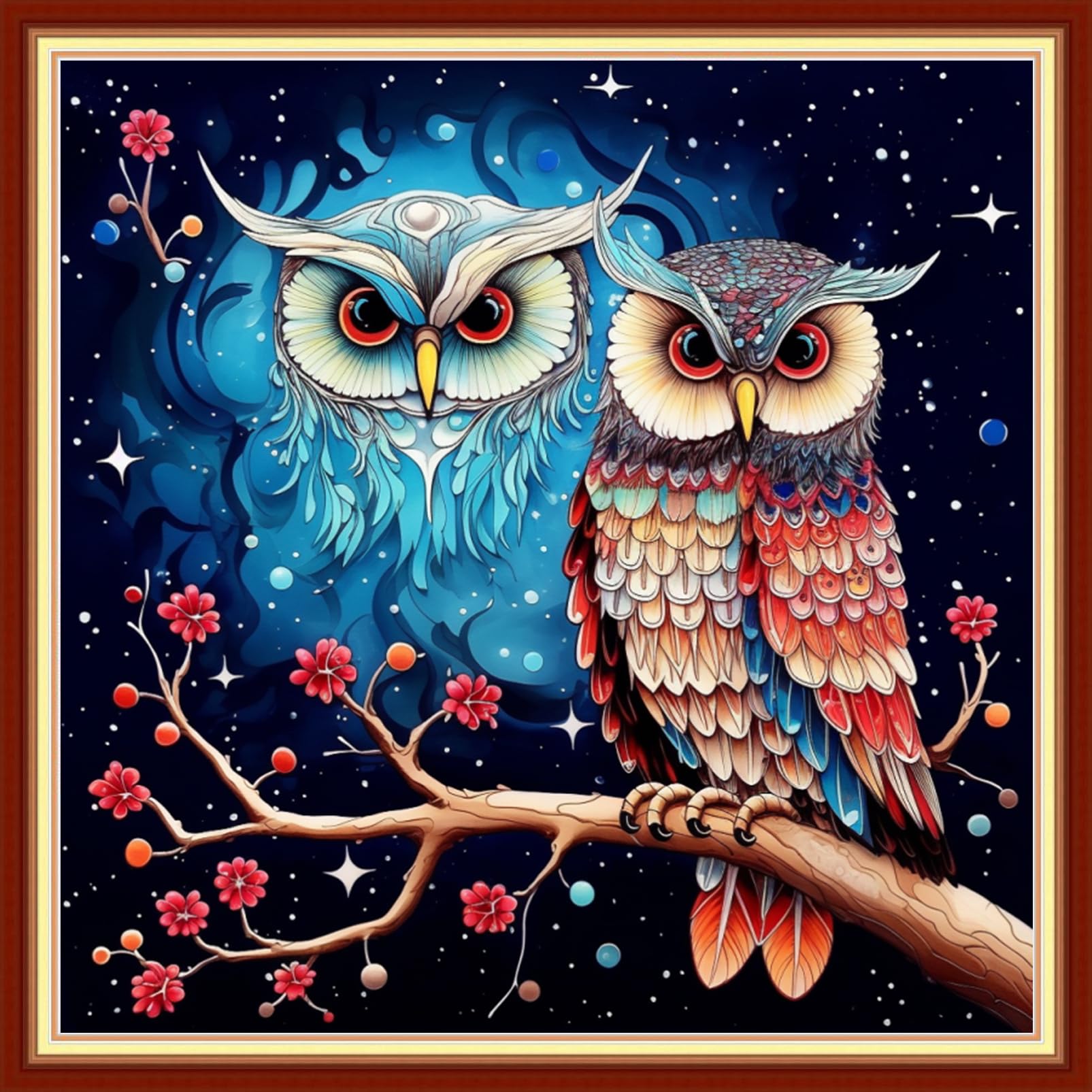 Foxdiviy Stamped Cross Stitch Kits Full Range of Embroidery Needlework Starter Kits for Beginners Adults 11CT Embroidery Patterns Art Crafts DIY Needlepoint Kits-Colorful Owl 18x18 inch