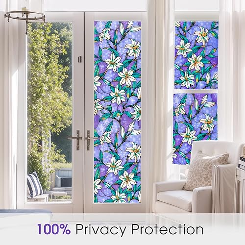 Miniatura 2 de Coavas - Película decorativa para ventana, tipo vitral, esmerilado, de vinilo estático, calcomanía para ventana que ofrece privacidad en el hogar,