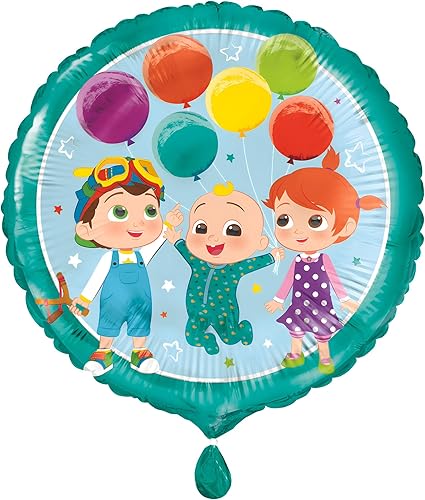 Cocomelon - Globo redondo de aluminio, 18 pulgadas (1 unidad), globo colorido fácil de inflar, suministros de fiesta ideales para fiestas temáticas
