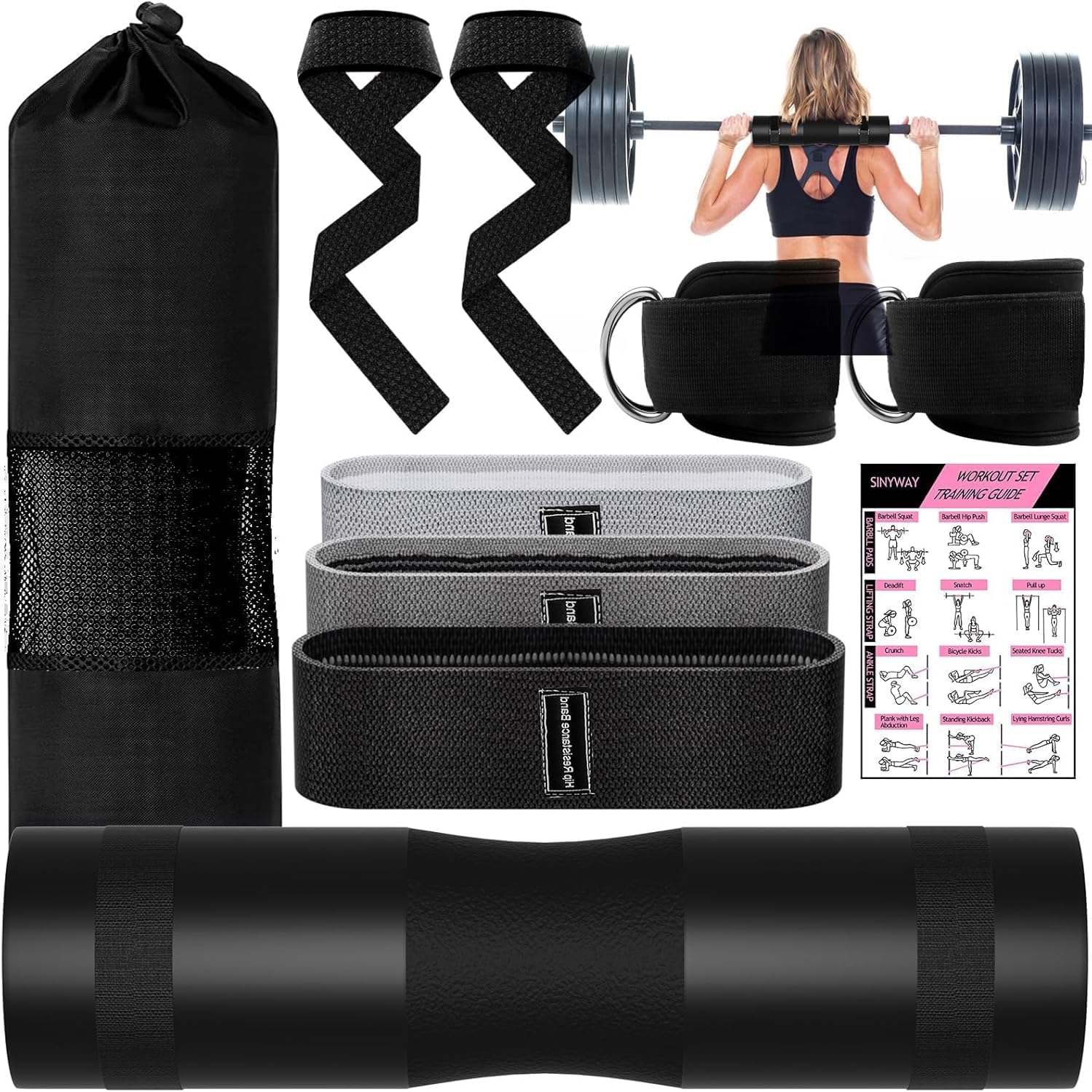Yostyle Almohadilla para Barra Hip Thrust Alfombrillas para Cuello y Hombros Tobilleras para Resistencia Bandas elásticas de Resistencia para Ejercicios de Piernas Caderas y...