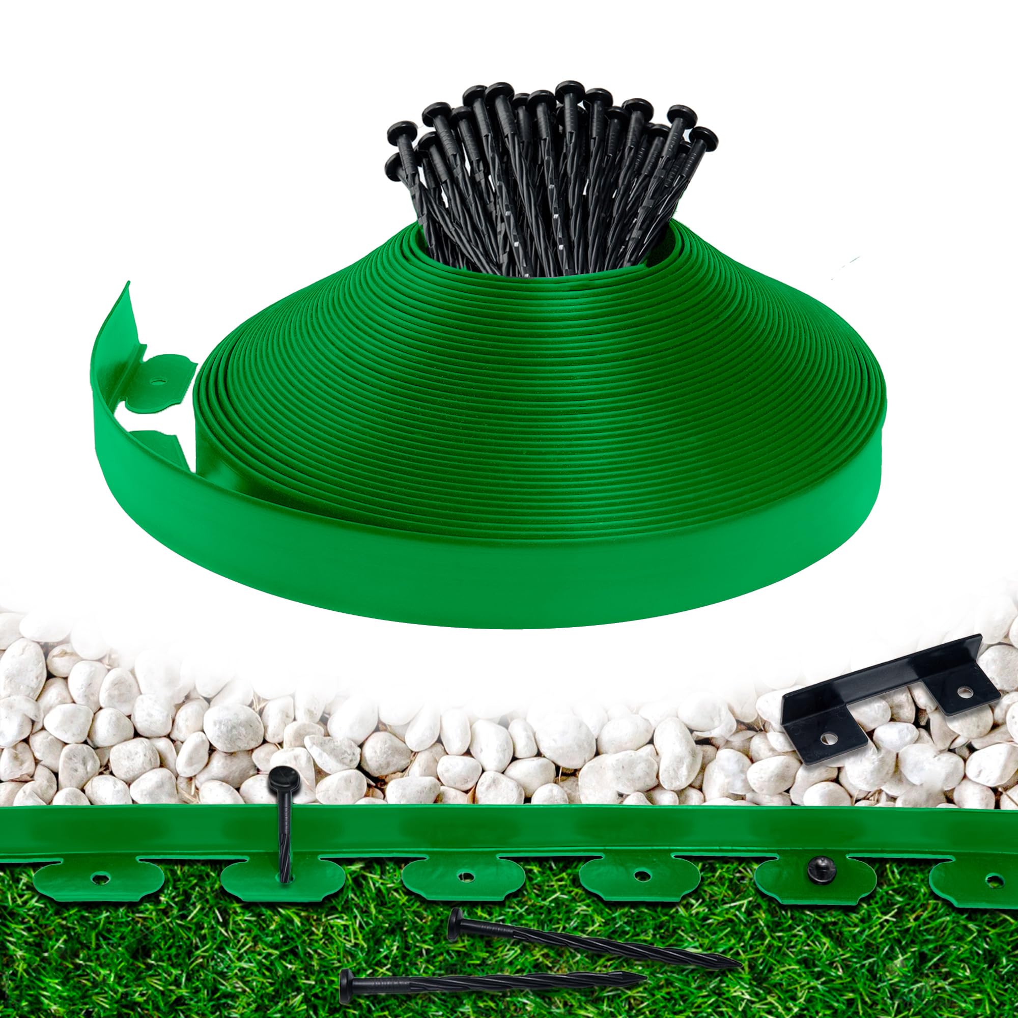 Landscape Edging Border 100 FT 2 Inch Tall with 180 Spikes, Plastic Edging for Landscaping, Garden Edging Border, Flower Bed, Paver and Lawn Edging Border, Green