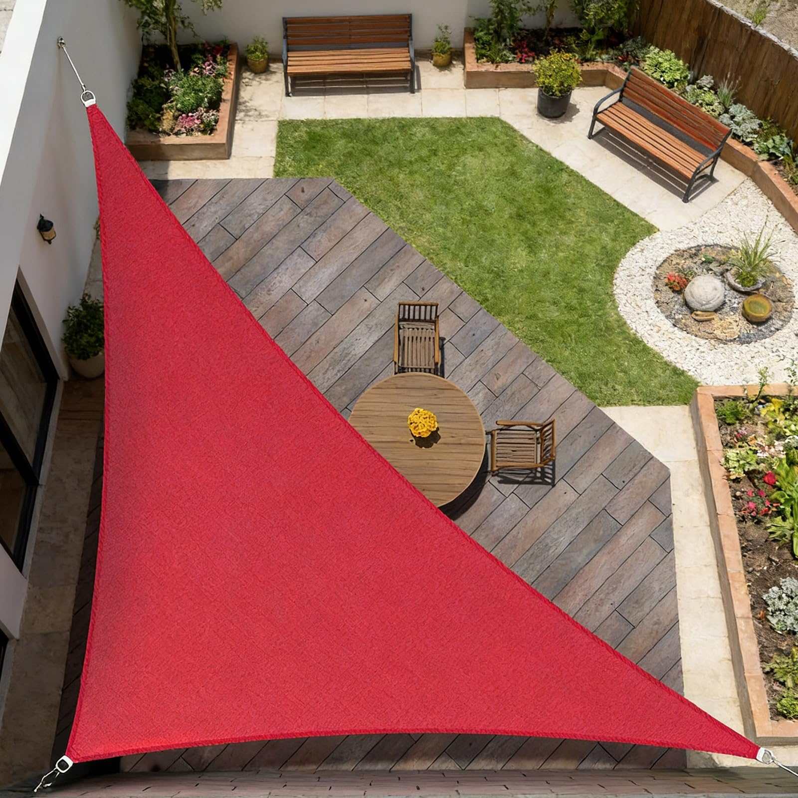 Sonnensegel Dreieckig UPF 50+UV Schutz, 2x2x2m 3x3x4m 4x4x4m 5x5x7m 5x5x5m Outdoor Sonnensegel Luftdurchlässig, Wasserdurchlässig, für Terrasse, Garten, Balkon, Camping(Red,4x4x5.8m)
