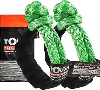 TOUGH 2 Pcs Synthetic Soft Shackle 1/2" x 22 Inch Plus (55,000lbs BS) Rope Shackle + 4 Sleeves+1 Bag for Sailing SUV ATV Truck Off Road Recovery (Green, 2Pcs 1/2" X 22" Plus+ 1*Bag+4*Sleeves)