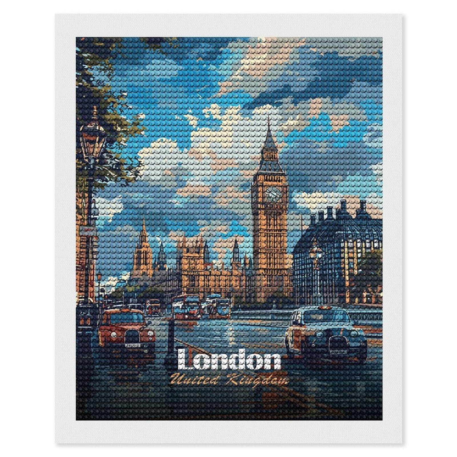 Junmoney London, United Kingdom Cityscape Diamond Painting Kit 16"x20", Easy Handmade Project, Cosy Home Accent, for Craft Lovers, Holiday Gift Idea