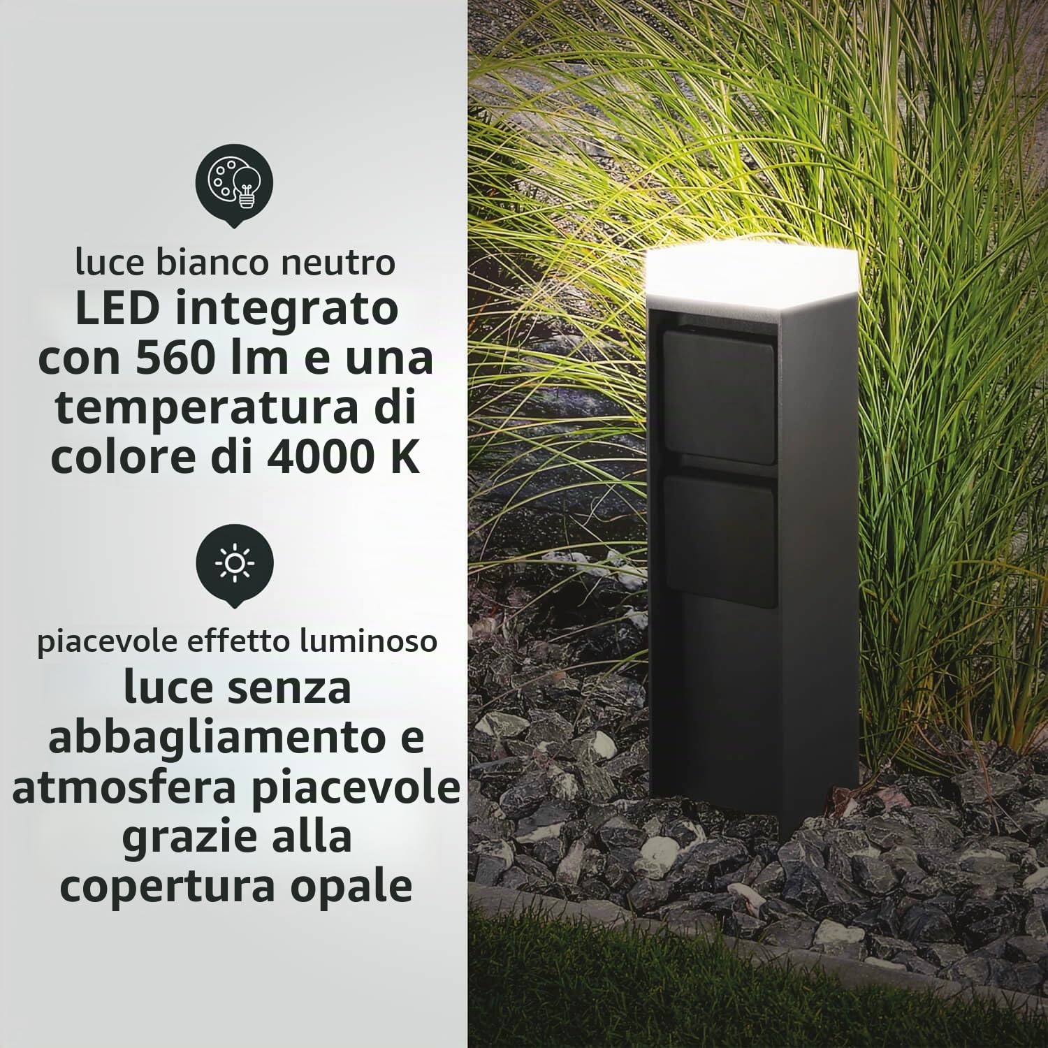 LED Universum - Presa da giardino con illuminazione LED ADAM 2 antracite 4000 K 560 lm 4,5 W Presa esterna 27 cm x 7 cm 2 slot max. 3680 W terrazza
