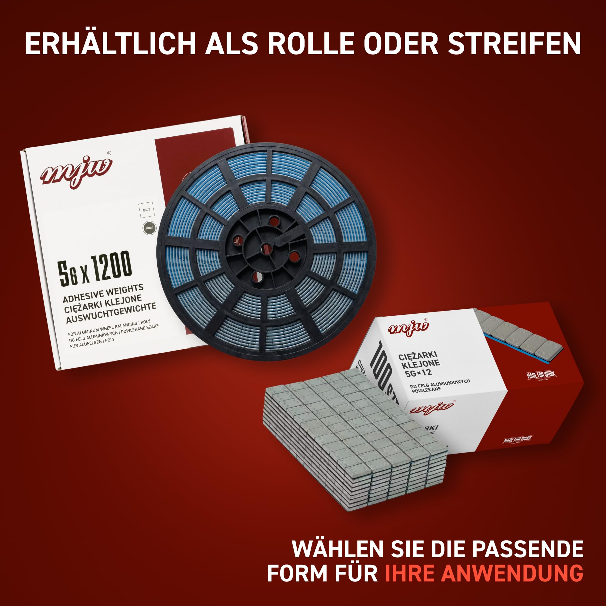 MJW Klebegewichte Rolle 5g Edgy beschichtet, 1200 Stück grau