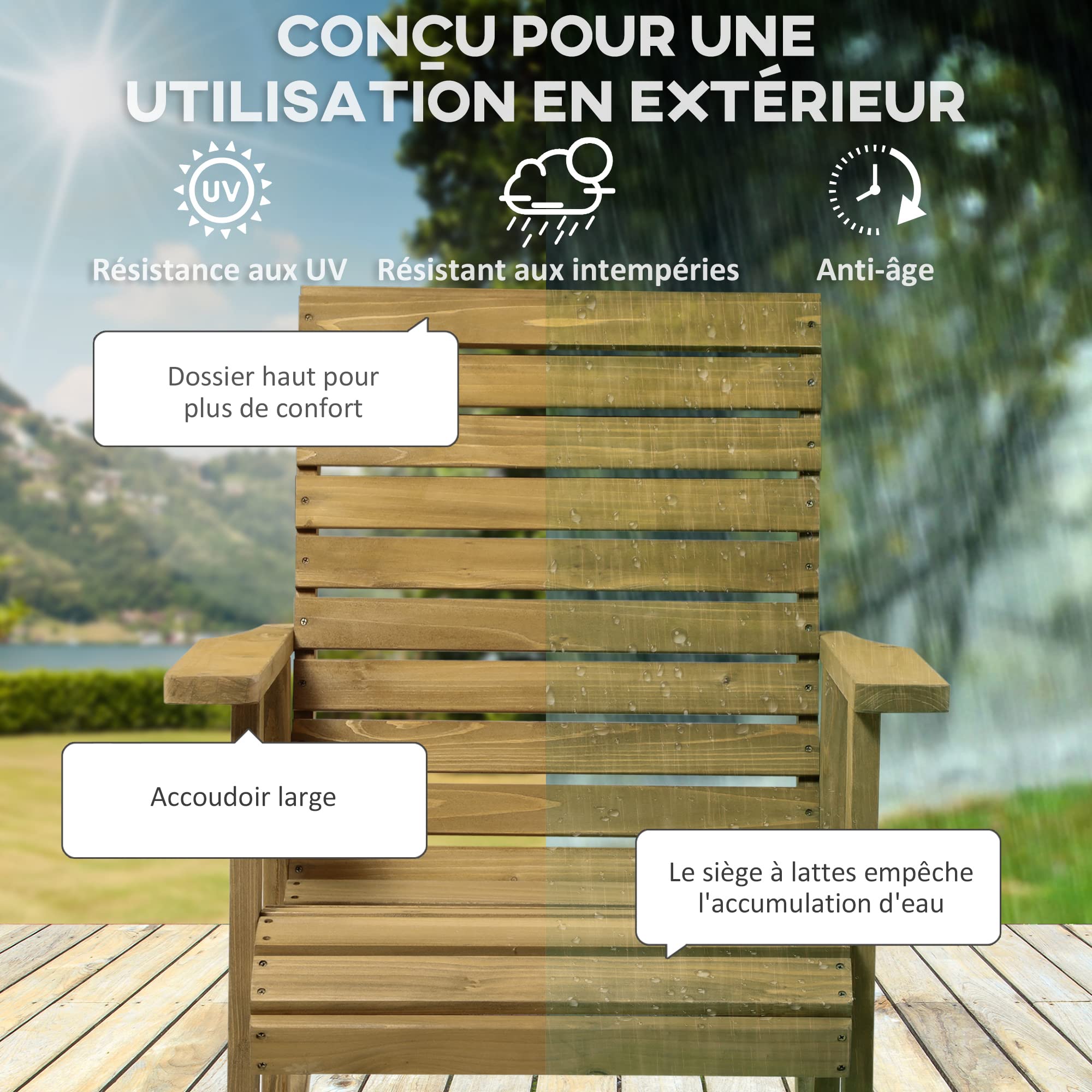 Outsunny Fauteuil à Bascule Rocking Chair d'extérieur Jardin en Bois Massif - 64 x 86 x 85 cm Marron