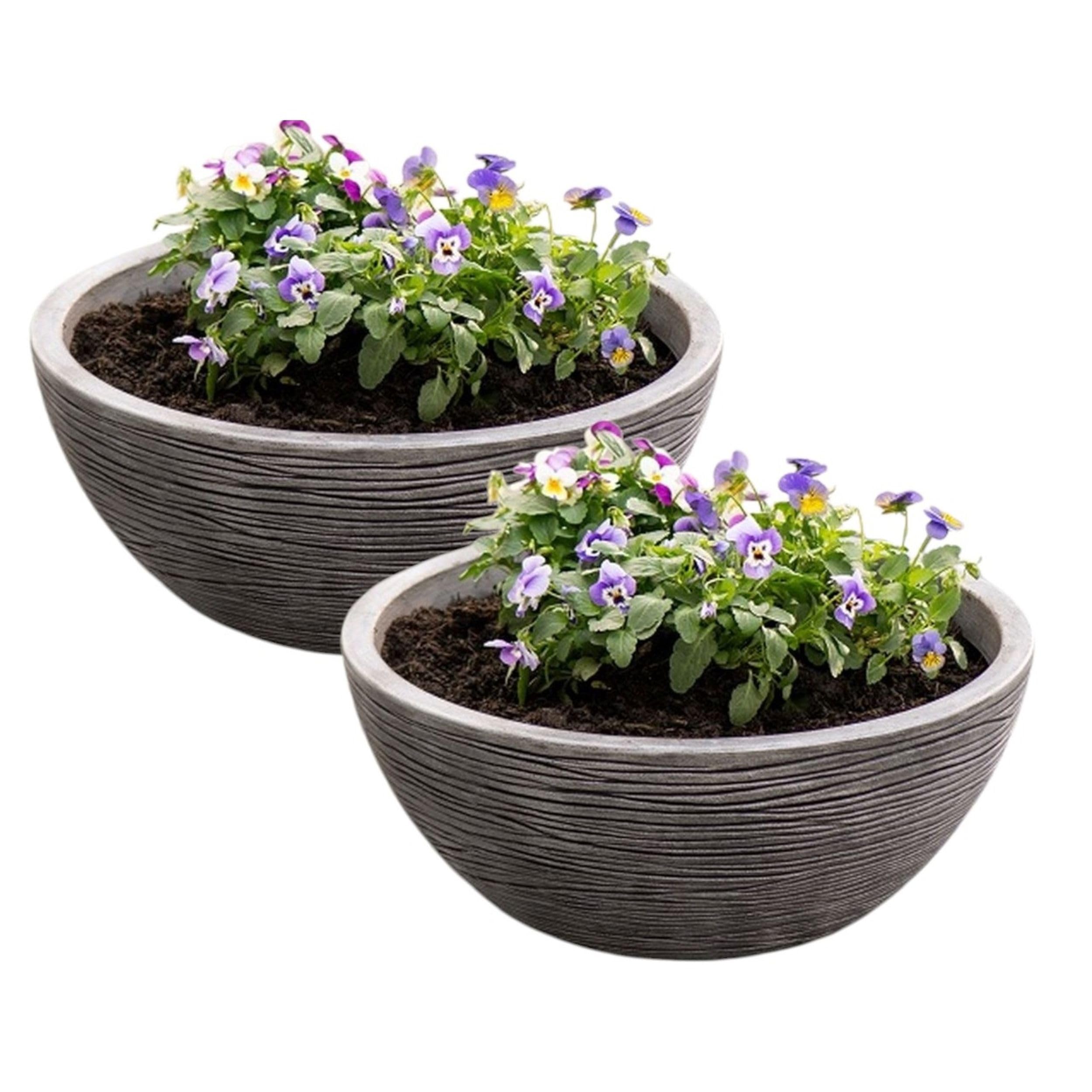 Strata 2 Grey Round Bowl Planter Amalfi Stone Effect Decorative 39.5 X 17Cm