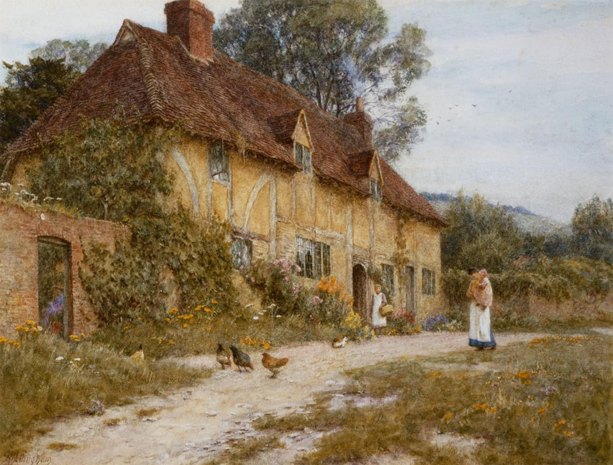 ARTXLXXBN Famous Painting Canvas Artwork Graffiti Print Old Keentish Cottage by Helen Allingham Portrait Canvas Image for Home Decor 60x90cm