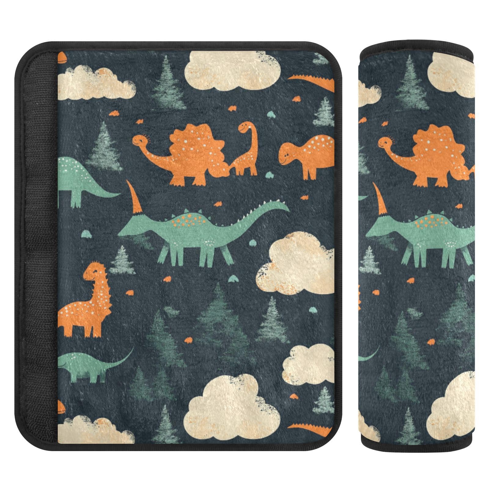 Seat Belt Covers 2 Pack Dinosaurs Clouds Trees Car Seat Strap Covers Super Soft Black Car Seat Neck Cover for Boys Girls Adults Babies S
