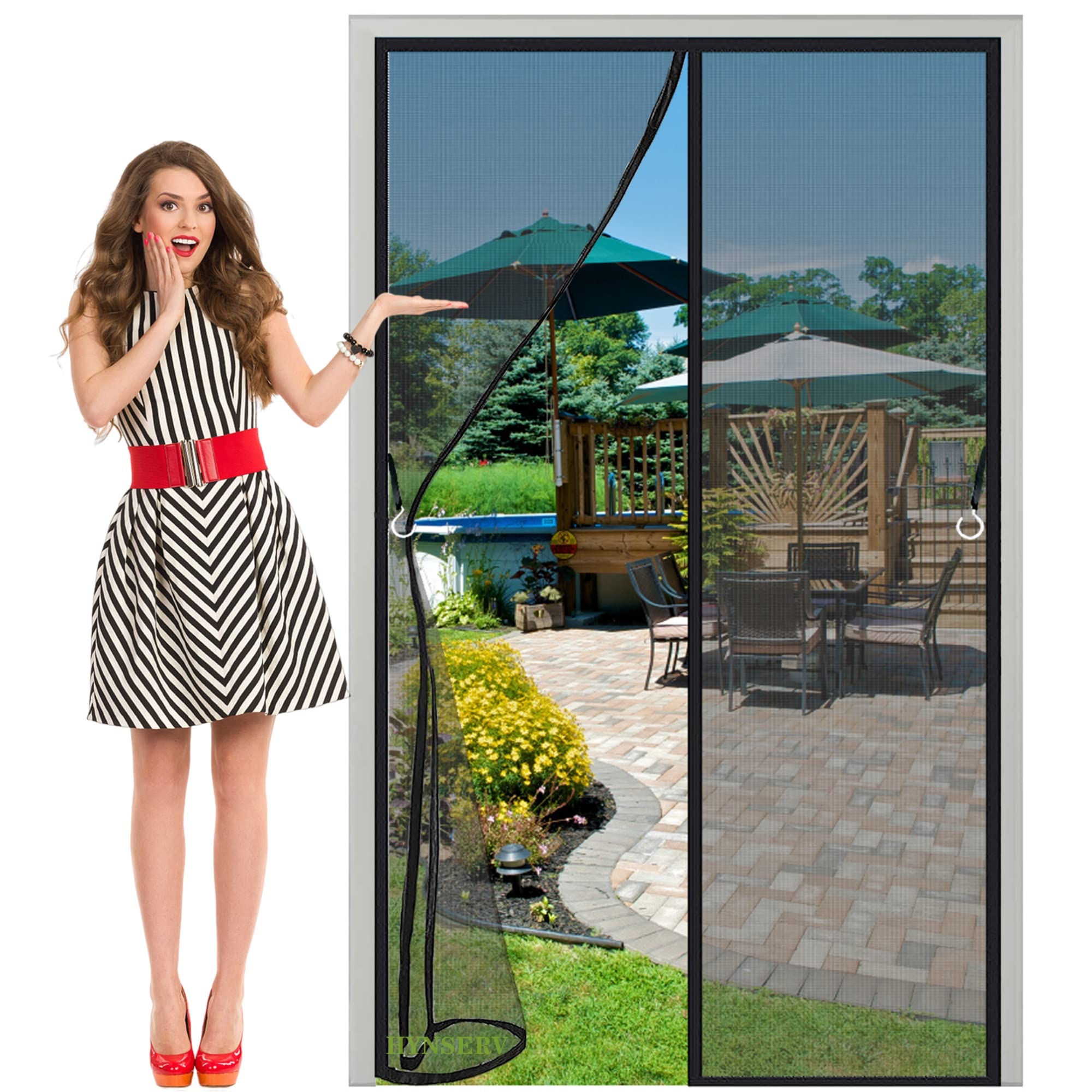 Hynserv Black Magnetic Fly Screen Doors 135X215cm Self Sealing Magnetic Mosquito Net With Closing Magnetseasy Installation Without Drilling,Hook Design