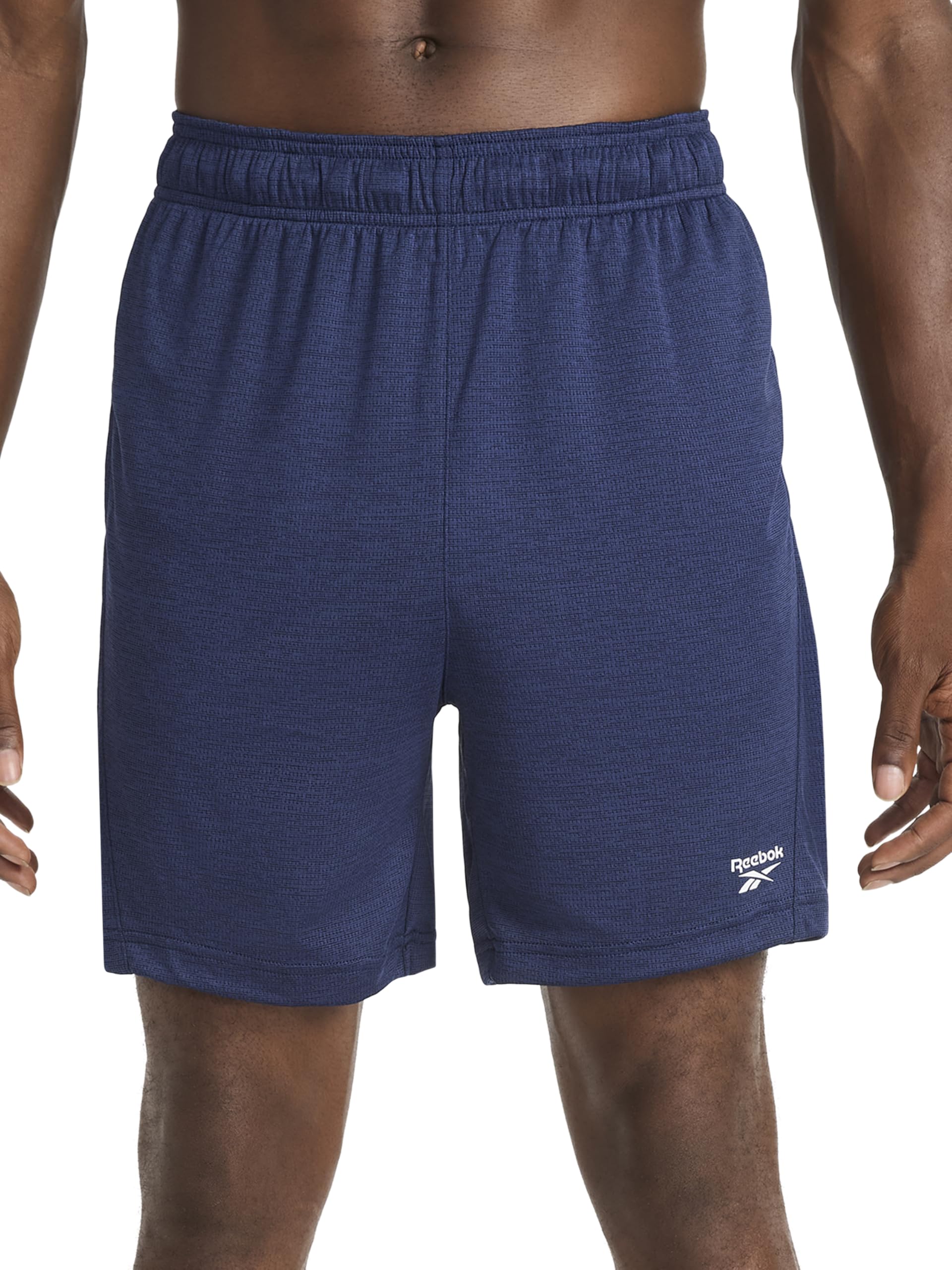 Reebok Men's Vector Navy Heather Viper 2.0 7” Short, Standard Fit, Lightweight Poly Grid Mesh Fabric, Medium