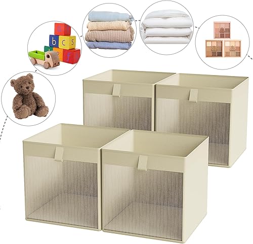 Miniatura 5 de ANBOO Paquete de 4 cubos de almacenamiento de armario con ventana transparente y 2 asas, cubos de almacenamiento plegables de 13 pulgadas para