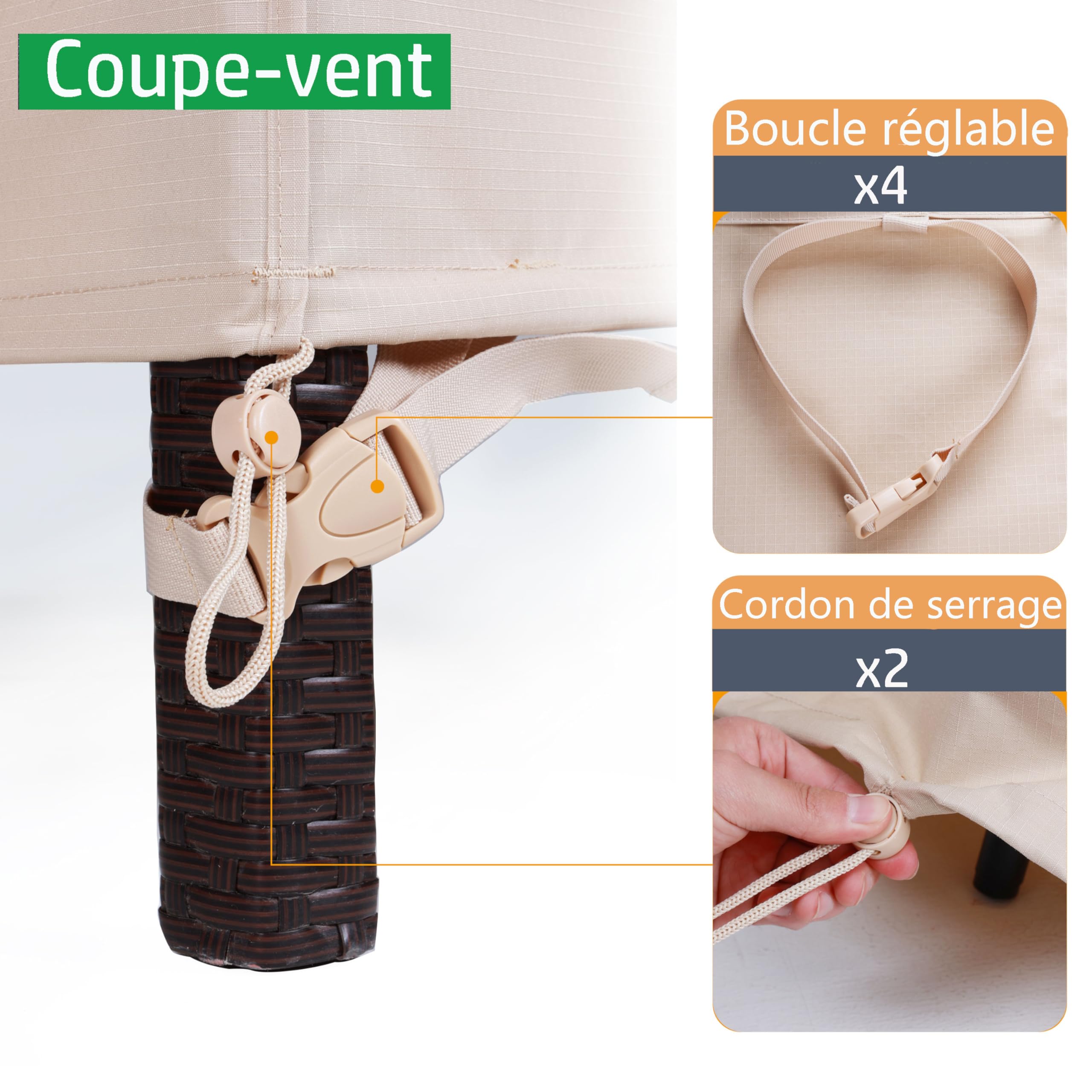 F&J Outdoors Housse pour canapé de Jardin, imperméable, 208x99x66/91cm, Housse pour mobilier d'extérieur, 3-4 Places, Beige, Protecteur de canapé, Tissu imperméable