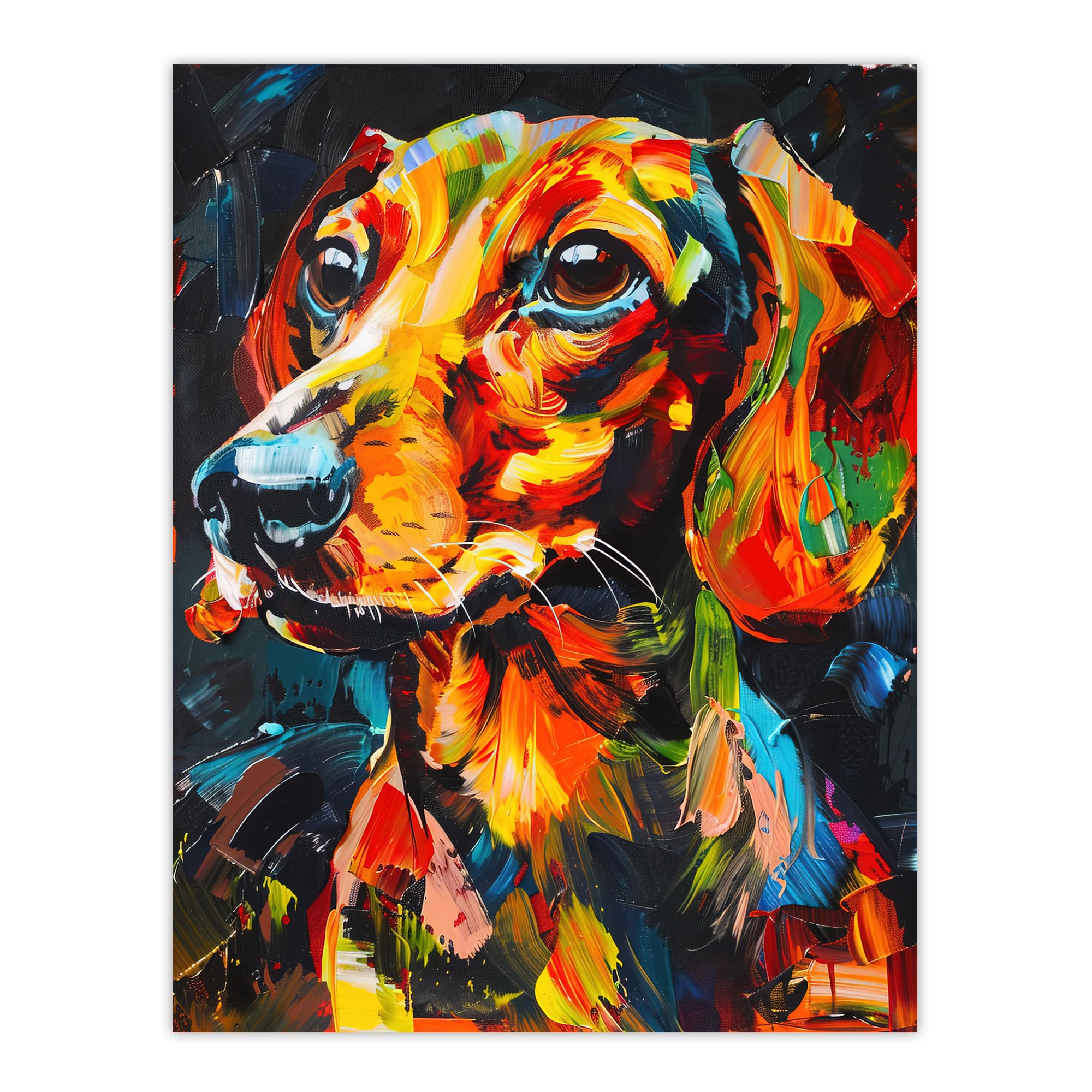 Artery8 Dachshund Sausage Dog Lover Vibrant Portrait Living Room Extra Large XL Wall Art Poster Print