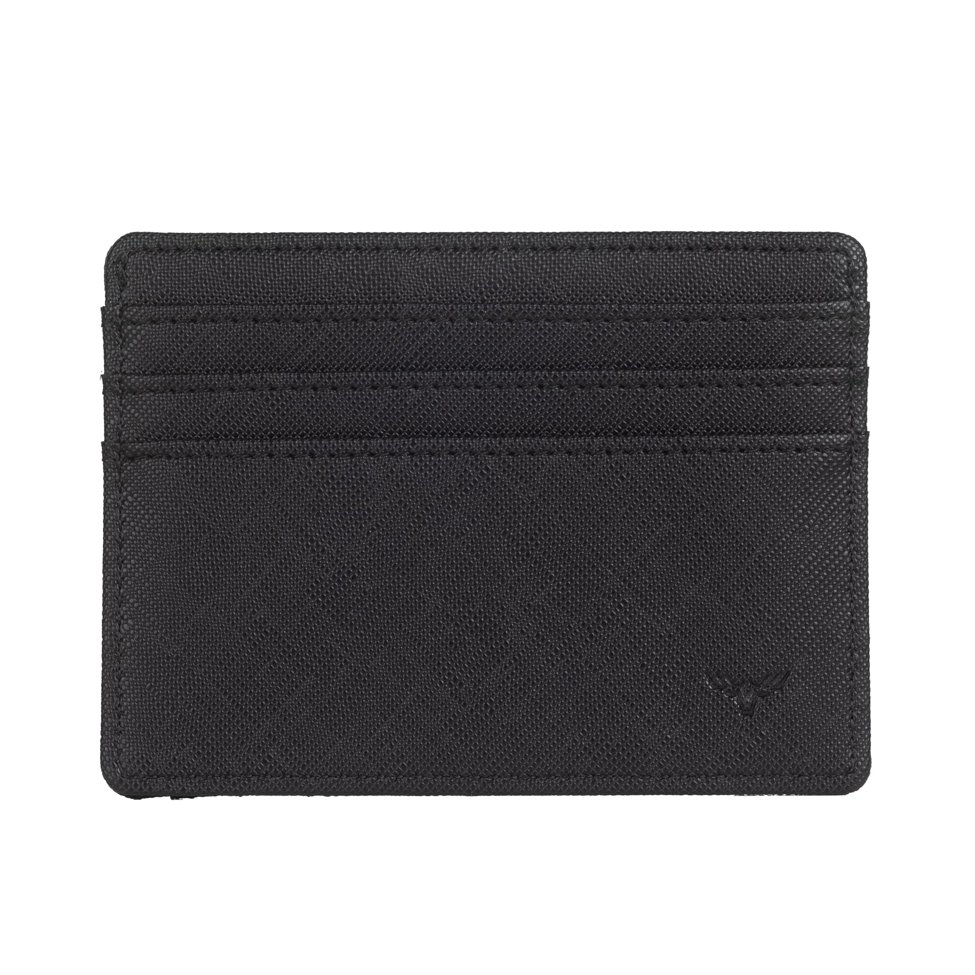 Mens Wallet Credit Card Holder, Slim RFID Blocking Minimalist Wallet with 8 Slots for Cards & Cash (Black Saffiano Textured Leather)