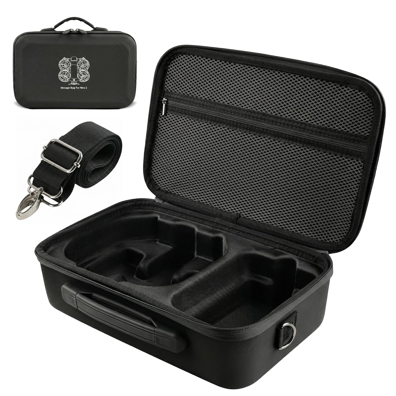 Tasche Kompatibel mit DJI Neo 2, PU Tragetasche Case mit Schultergurt, Leichte Schutztasche Aufbewahrung für Fly More Combo Zubehör, Spritzwasserschutz, Doppelte Reißverschlüsse
