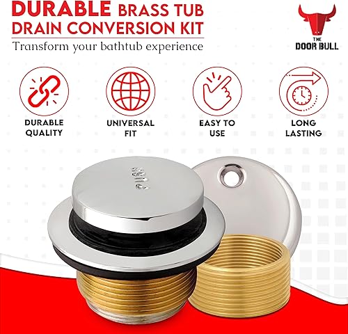 Miniatura 9 de Juego de adornos de bañera con placa frontal de desbordamiento de dos agujeros, kit de drenaje de bañera de repuesto, tapón de drenaje de latón con