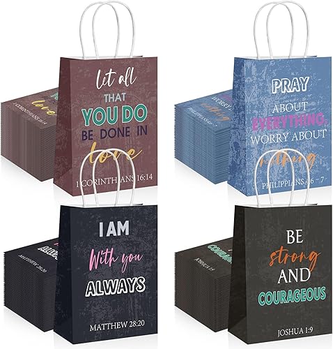 Chiisong 36 bolsas de papel con versículos de la Biblia, bolsas de regalo de himno religioso, bolsa de regalo de bautismo, bolsa de regalo de