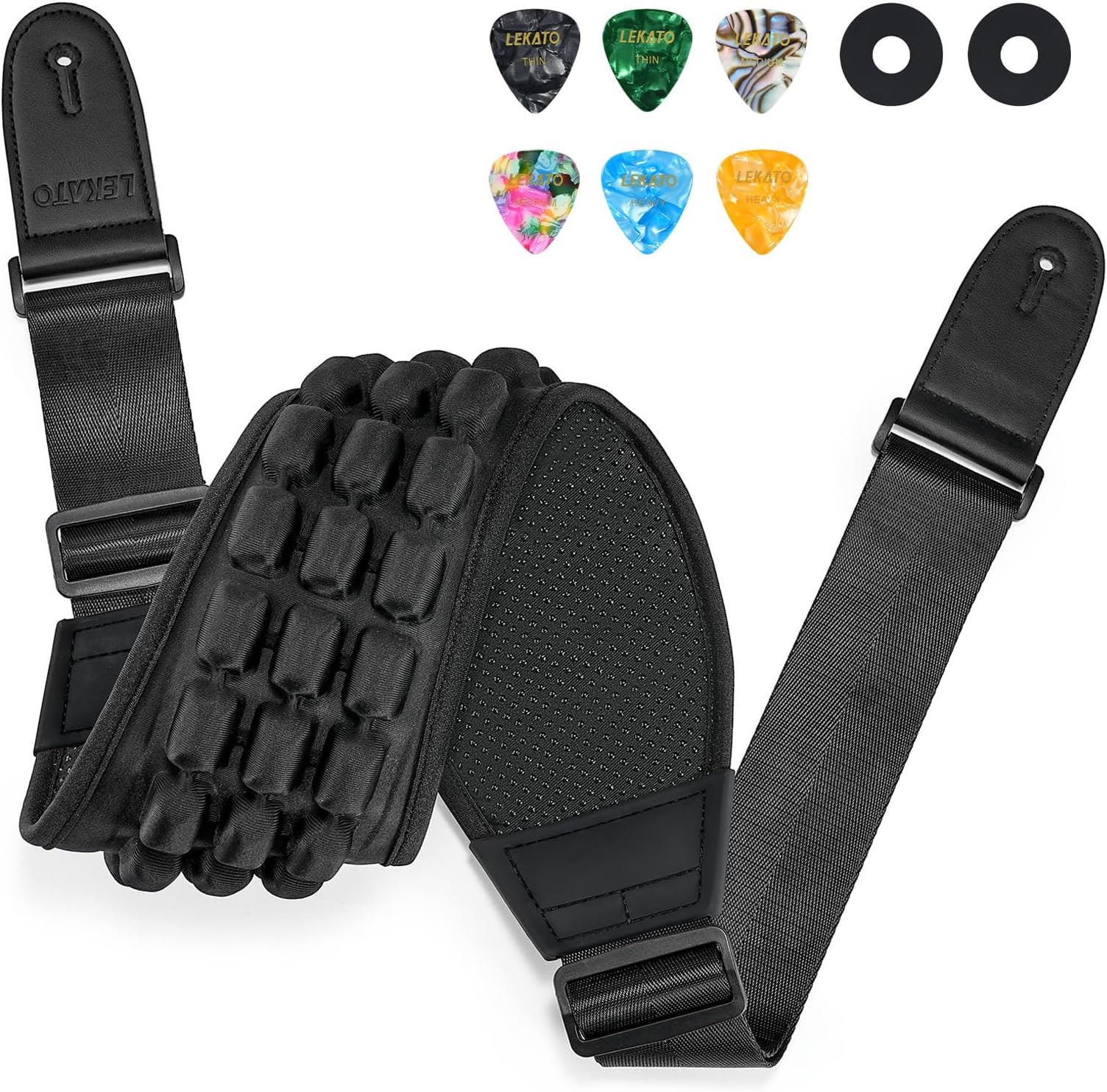 LEKATO Guitar Strap for Electric Guitar Bass with 3.5″ Wide Air Cell Cushions Bass