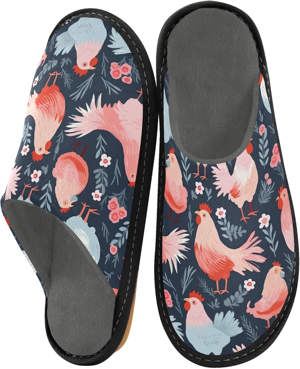 Rooster Hens House Slippers – Cozy Fuzzy Slippers for Guests, Washable & Disposable, Perfect for Shoeless Home, Spa & Hotel Use A110534