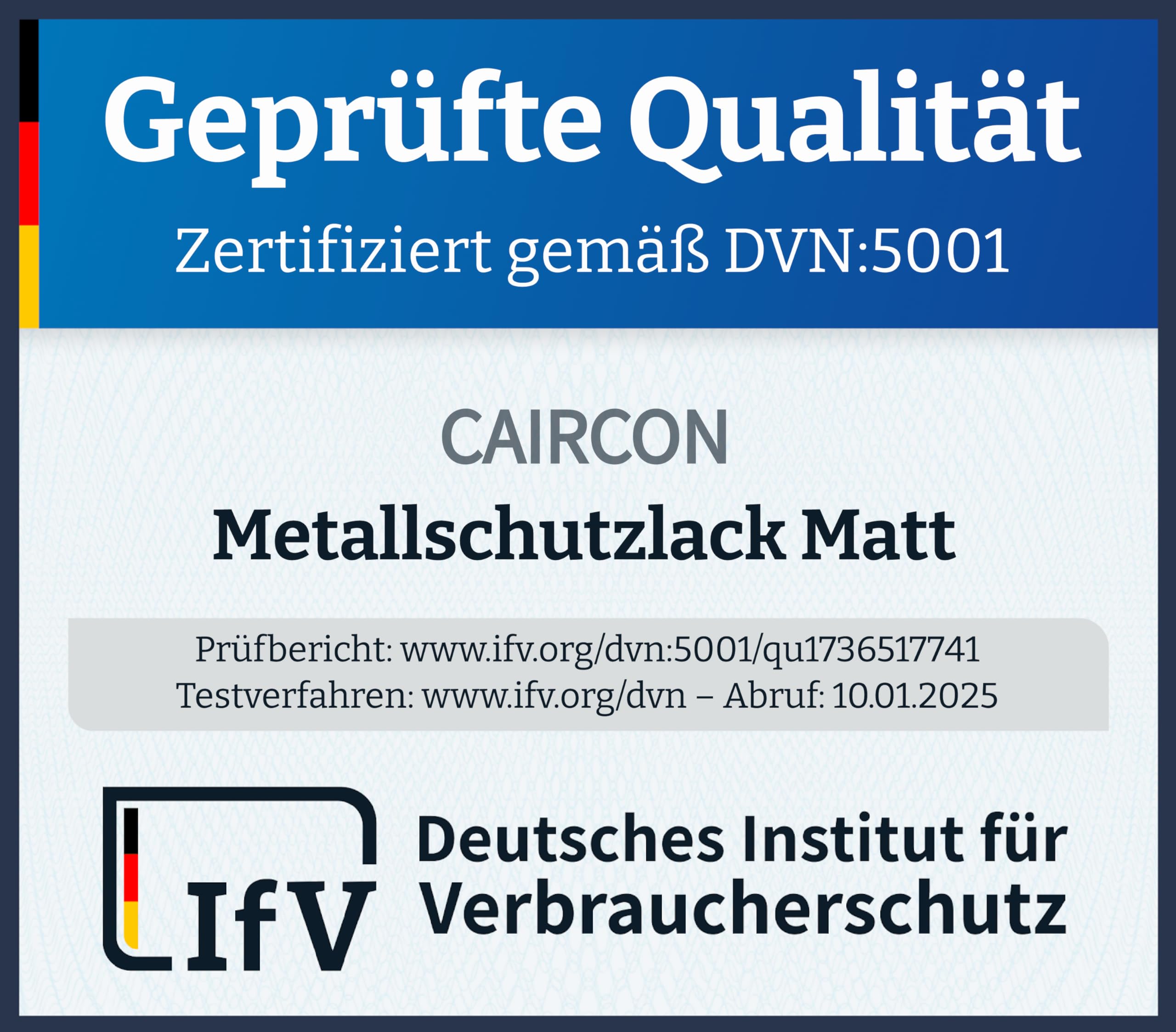 CAIRCON Metallschutzlack MATT 3in1 Metallfarbe Metalllack Rostschutzfarbe Schwarz - 2,5L