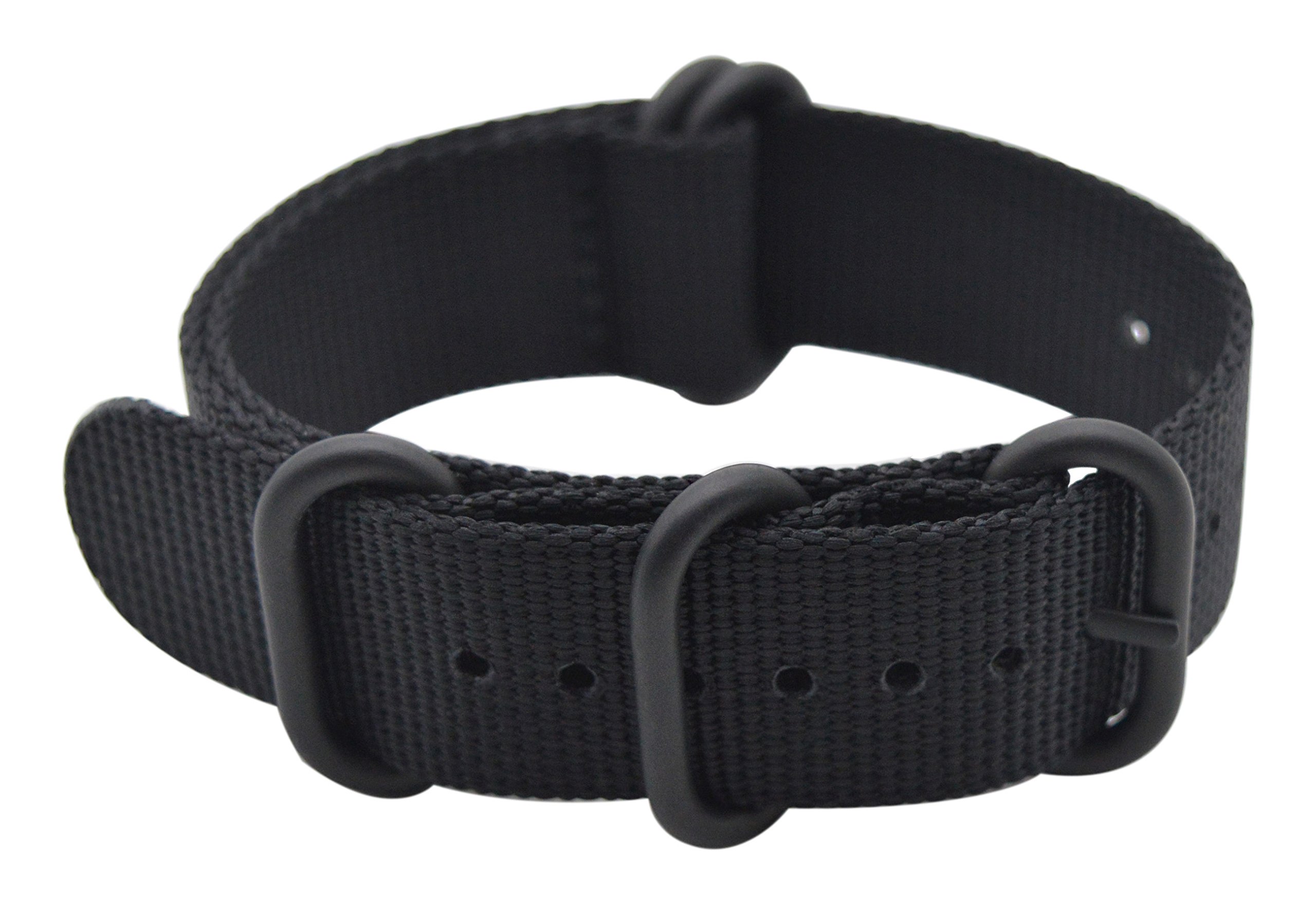 Watch Band with Ballistic Nylon Material Strap and High-End Black Buckle (Matte Finish Buckle) (Black, 22mm)