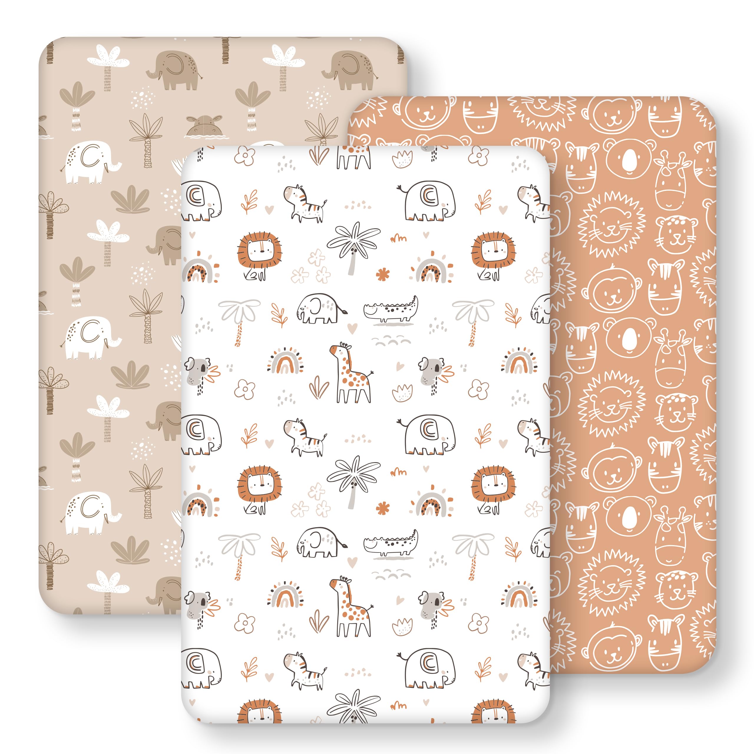 Baby Bedside Bassinet Sheets Fitted, 33”x20” Compatible with Baby Delight Dream On Me &amp; Most Rectangle Bedside Sleeper Bassinet Mattresses, Super Soft Microfiber Orange Animal World