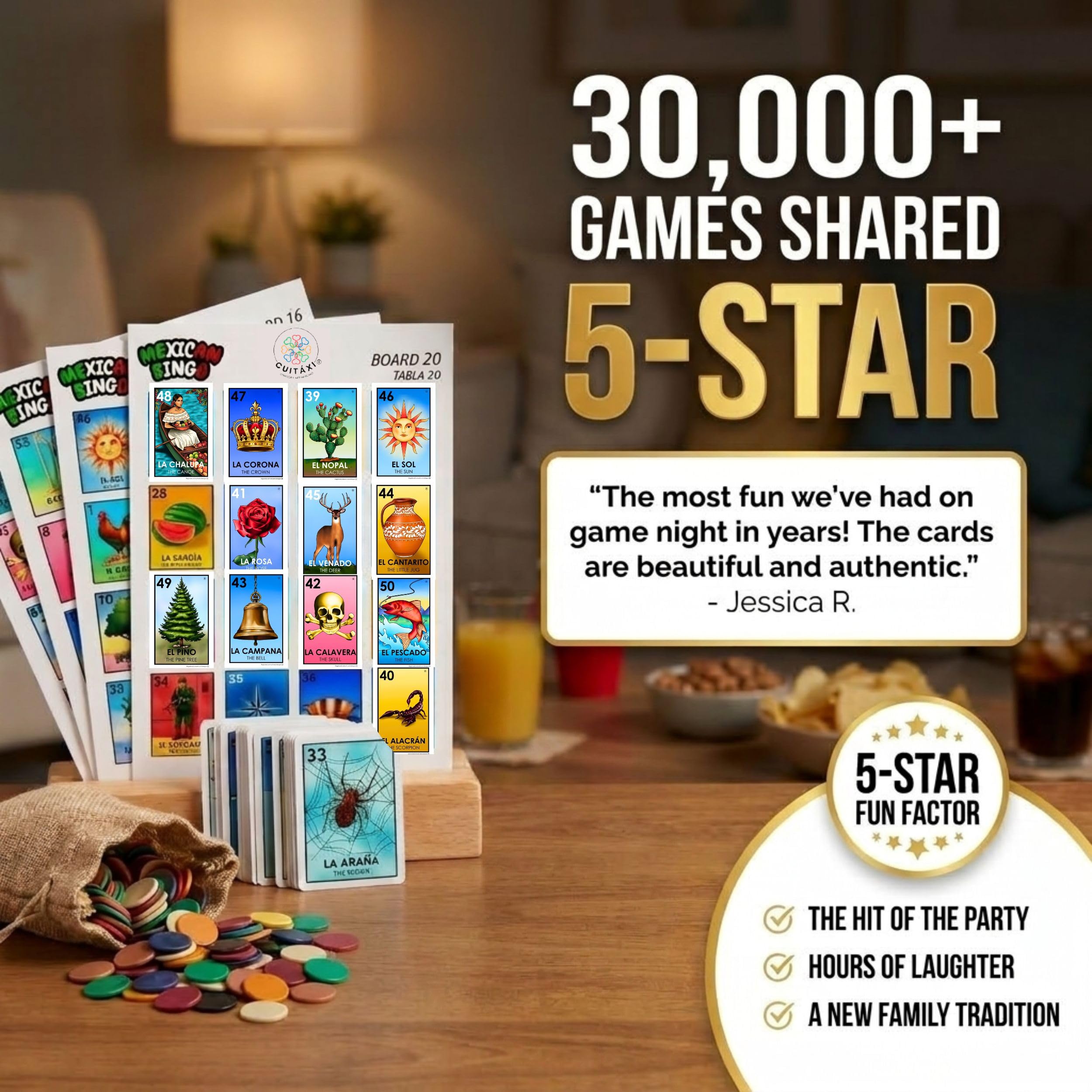 The Original Loteria Mexican Bingo Game with 100 bingo chips for 20 Players - loteria de lujo mexicana - loteria mexicana - Juegos de mesa - spanish games Mexican bingo loteria game - loteria cards F