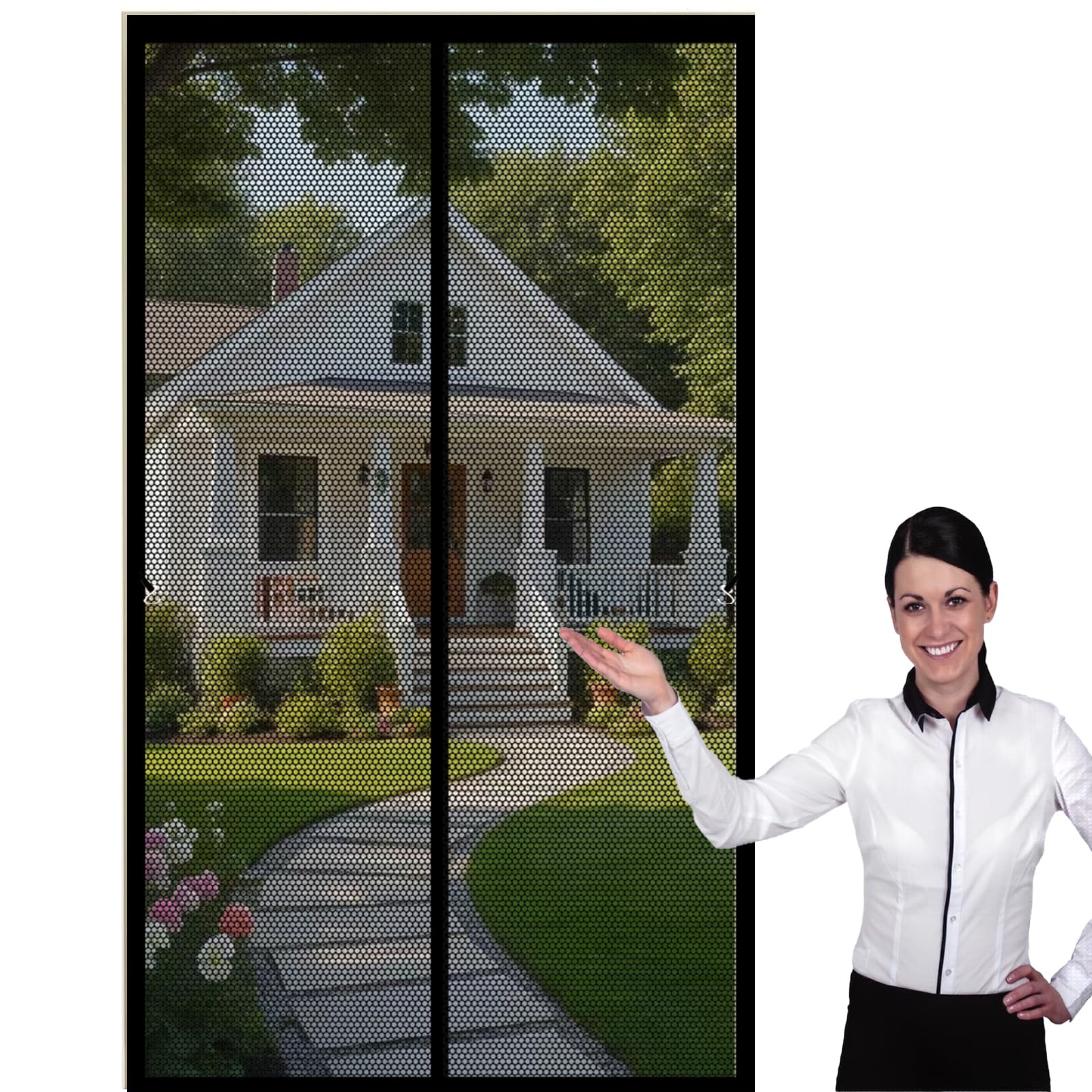 Lijiao Black Magnetic Door Curtain 122 X 185 Cm With Powerful Magnets And Full Frame Hook&Loop, No Gap, Keep Bugs Out Lets Fresh Air In, Screen Doors With Magnets, Magnetic Curtain Kid And Pet Friendly,