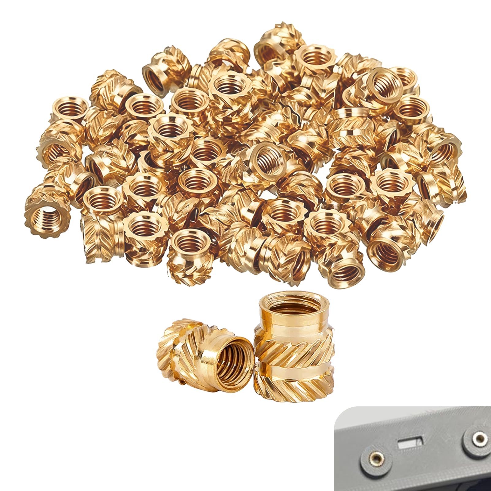 100 PCS M3 Heat Set Inserts, Threaded Inserts for 3D Printing, Brass Knurled Insert Nuts for 3D Components, Secure Fastening for Plastic Parts, M3 Metric Internal Thread, Fasteners for Thermoplastics