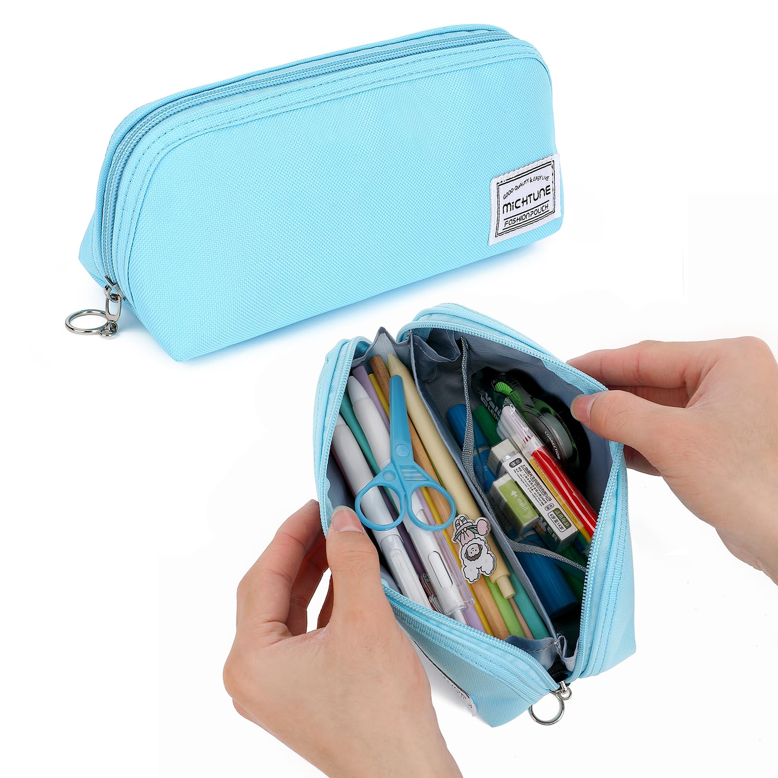 Großes Federmäppchen, Federmäppchen mit Fächern, skalierbares Federmäppchen mit mehreren Schlitzen, tragbares Federmäppchen, Stifteetui, Büro (Blau)