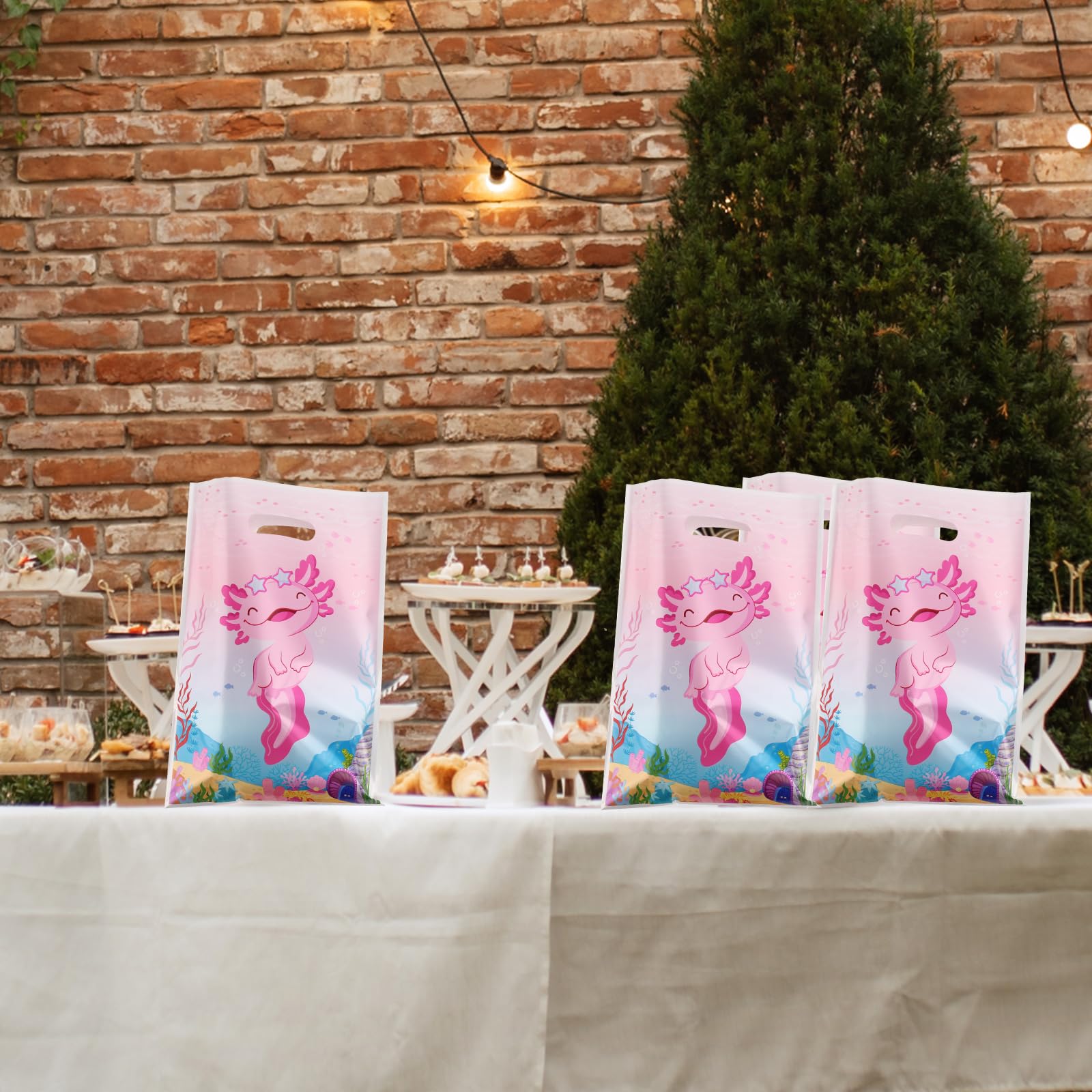Axolotl Partygeschenktüten – 50 Stück, Rosa, Mit Griff, Für Süßigkeiten & Goodies