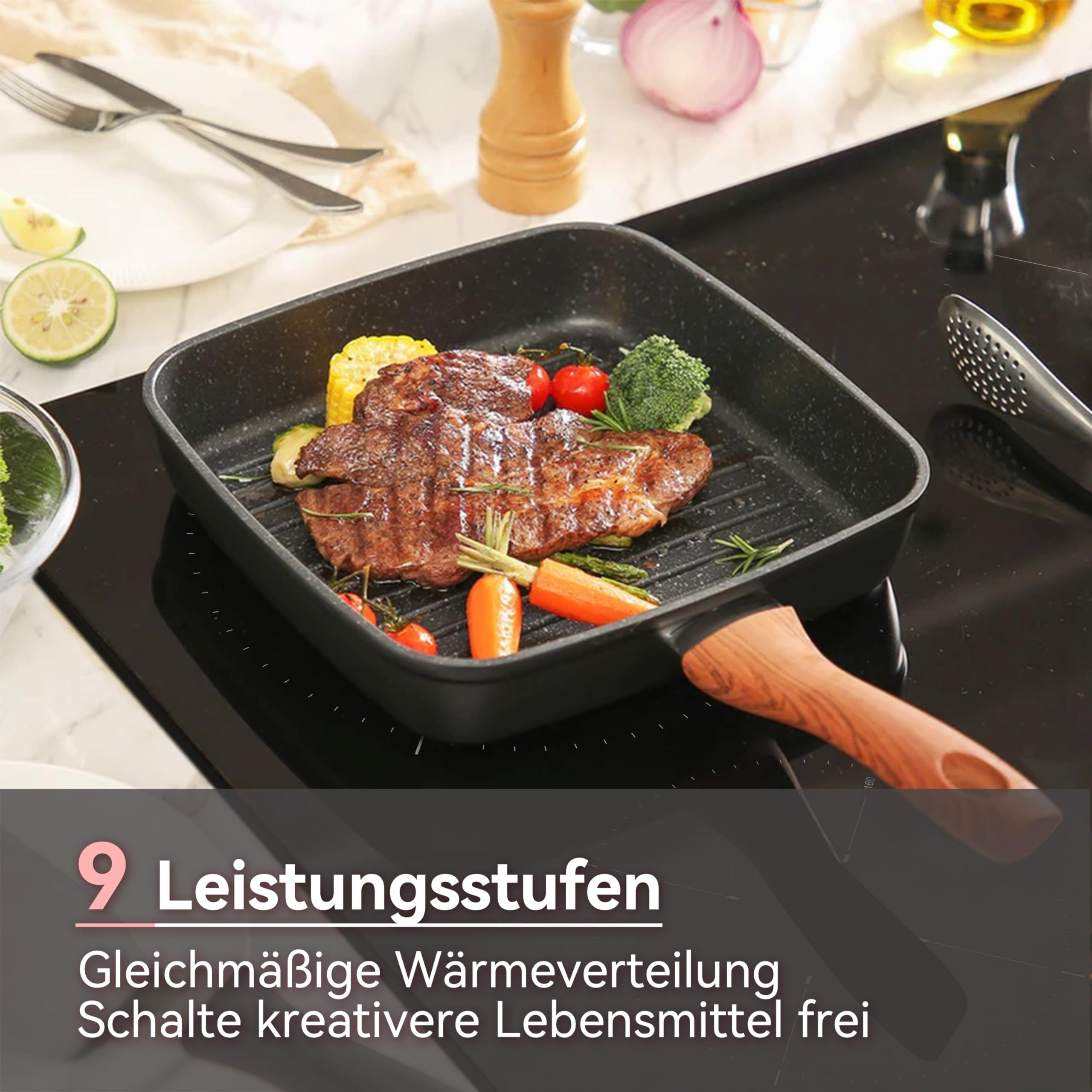 Induktionskochfeld 60cm, Eingebautes Schwarzes elektrisches Kochfeld, mit 4 Kochzonen, 9 Leistungsstufen, Geeignet für Eisen- und Edelstahltöpf